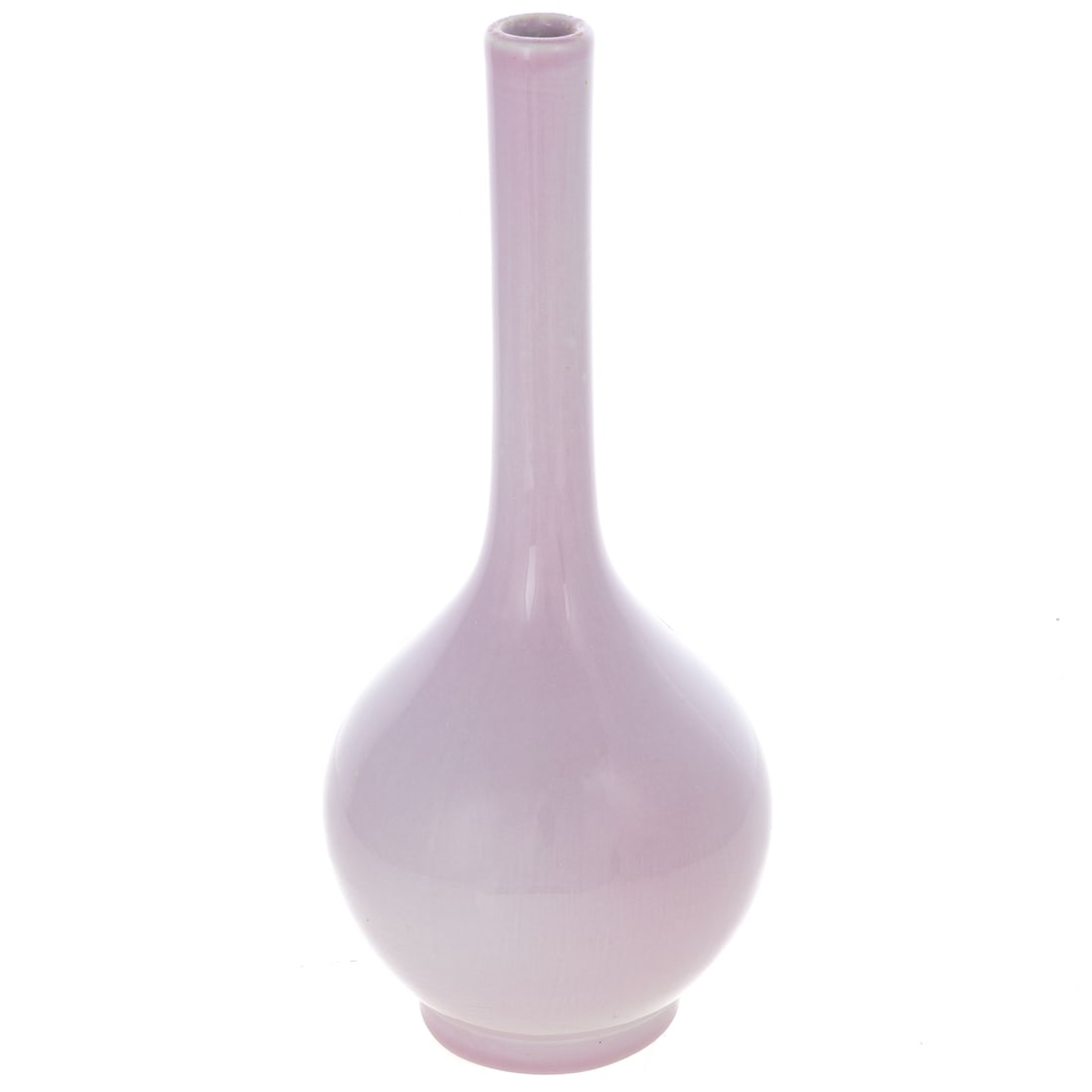 A Blush Porcelain Bottle Vase: A blush pink/violet porcelain bottle vase, unmarked, 10 3/4 in. H, approx. 5 in. Diam.