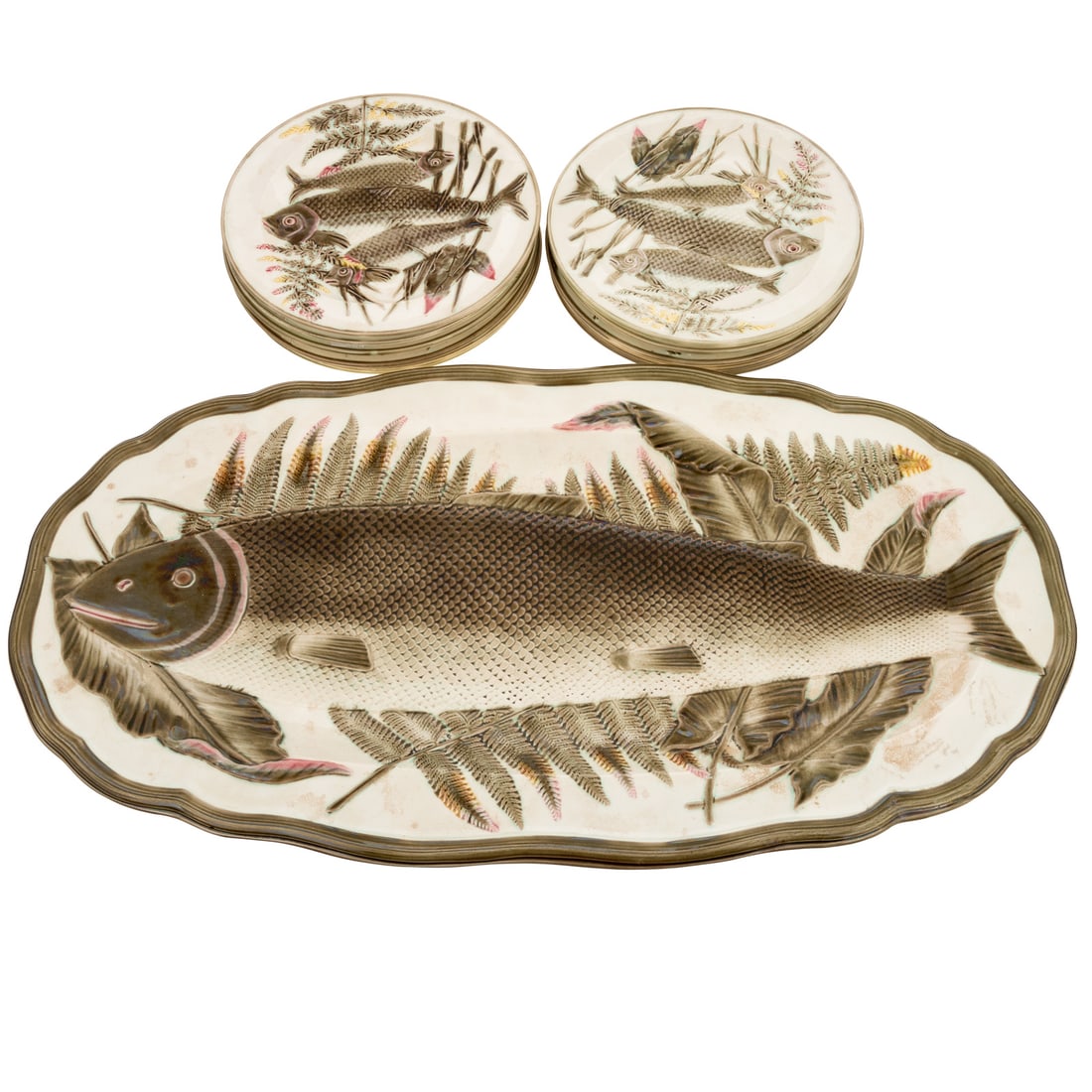 Wedgwood Majolica Argenta Fish Platter & 11 Plates (1 of 10)