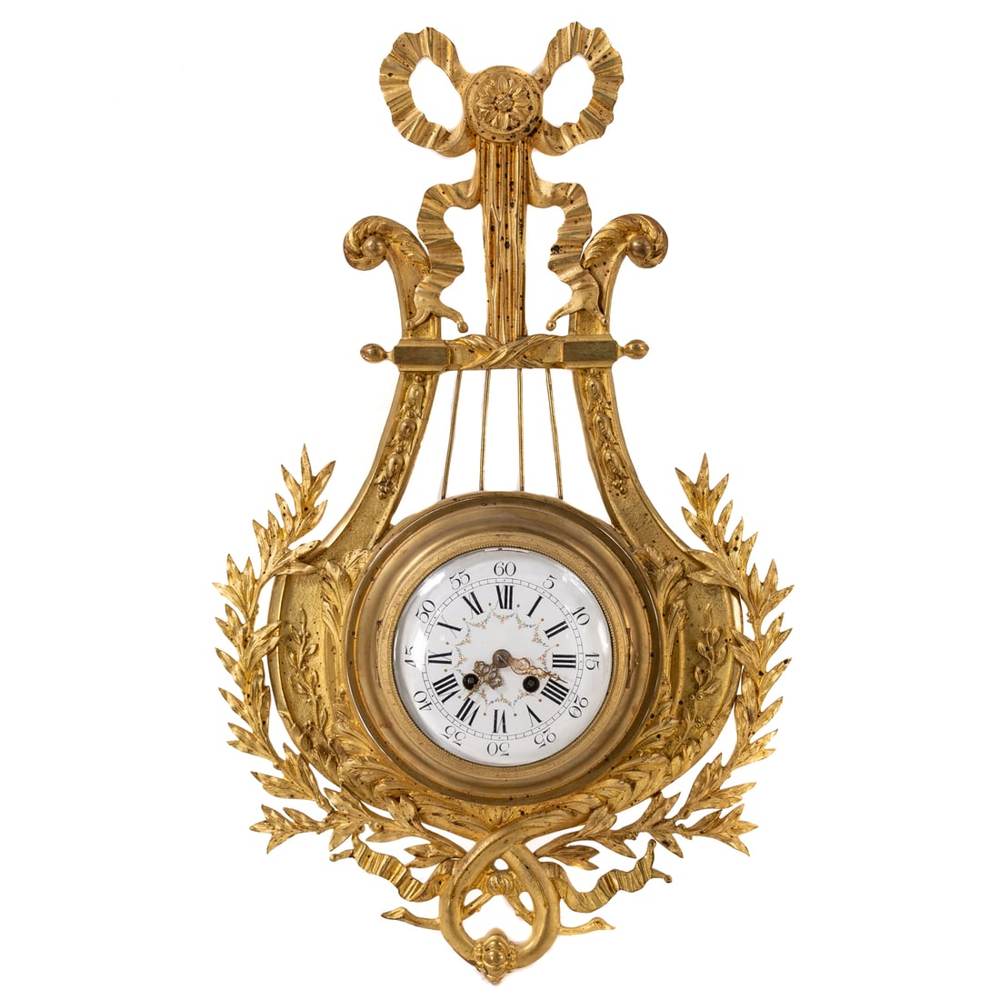 A Louis XVI Style Lyre-Form Gilt Wall Clock (1 of 4)