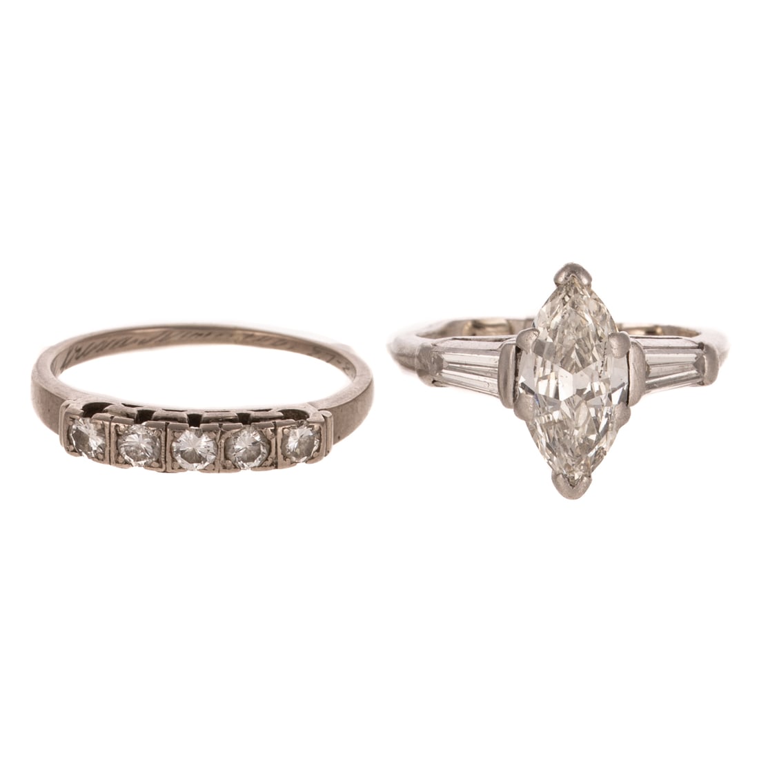 A 1.80 ct Marquise Diamond Ring & Diamond Band in Platinum & 14K (1 of 5)