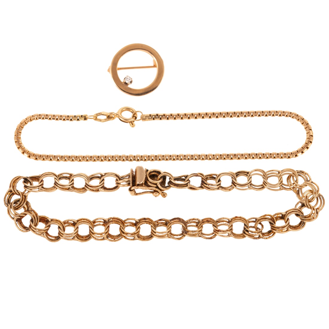Two Bracelets & Open Circle Pin in 14K (1 of 4)