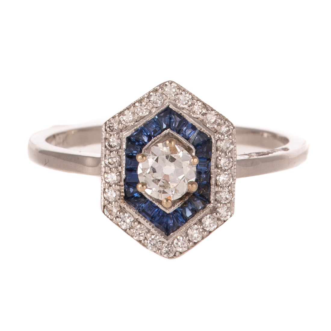 An Art Deco Style Diamond & Sapphire Ring in 14K (1 of 5)