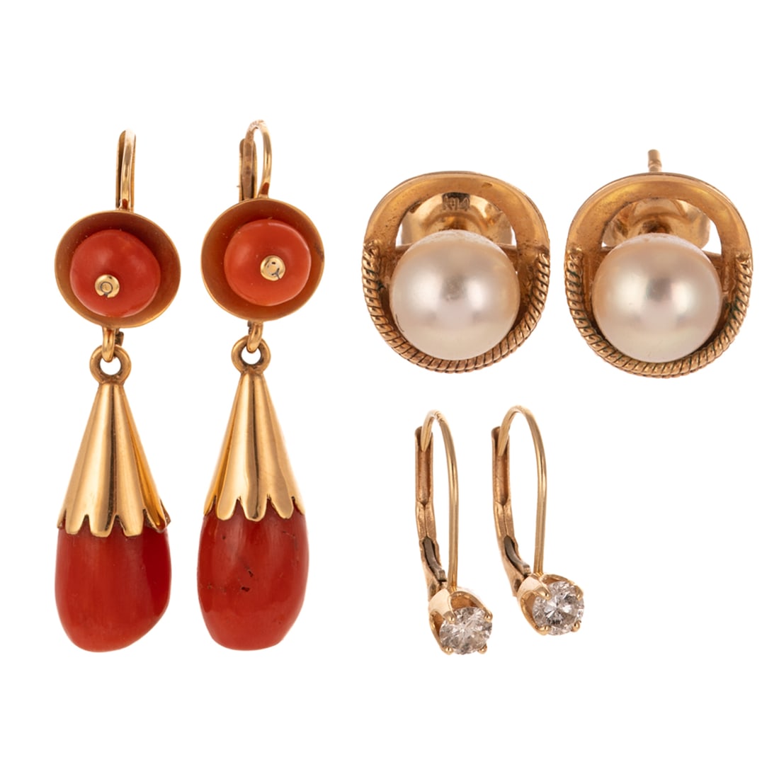 Three Pairs of Earrings in 18K & 14K (1 of 4)