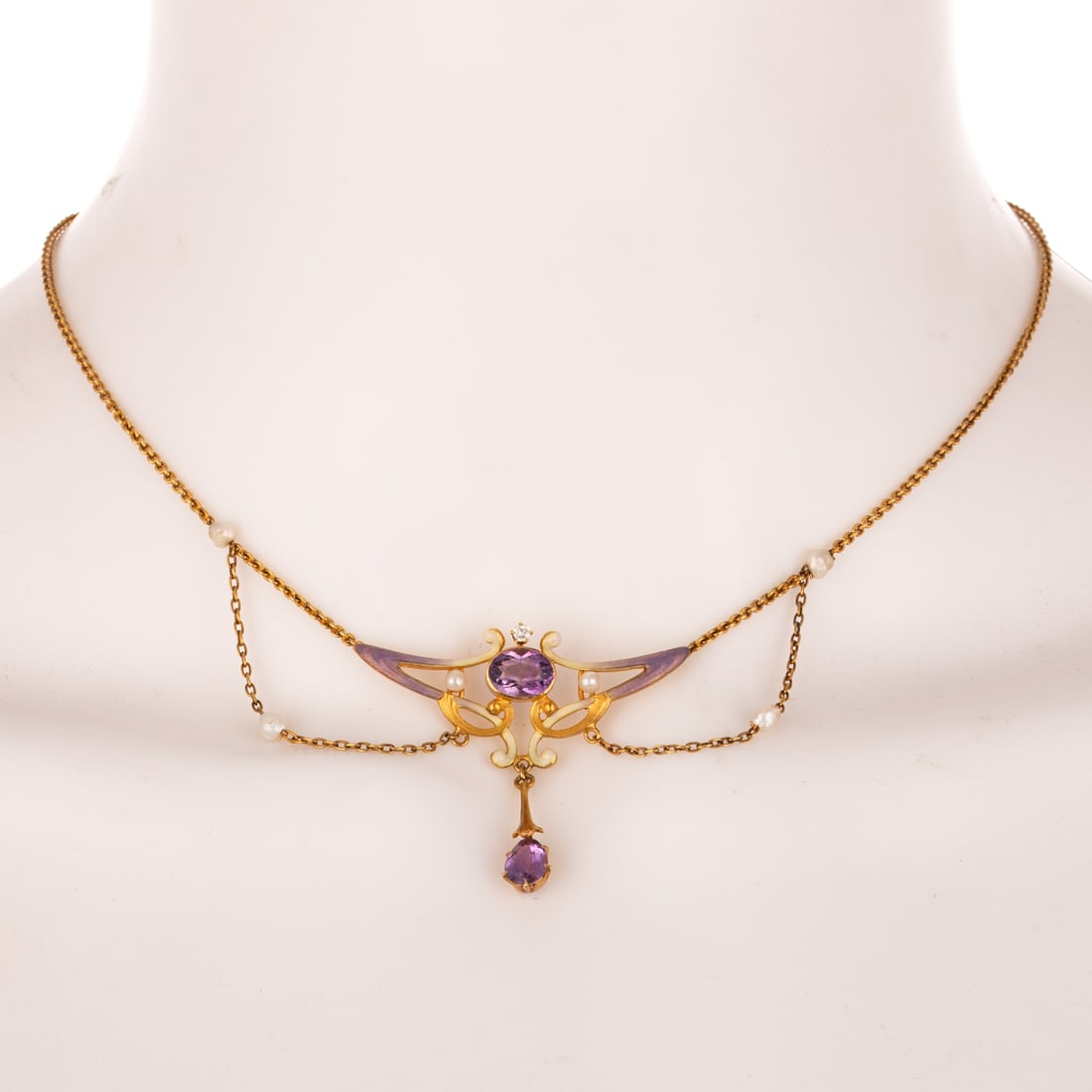 An Art Nouveau Enameled Amethyst Necklace in 14K (1 of 4)