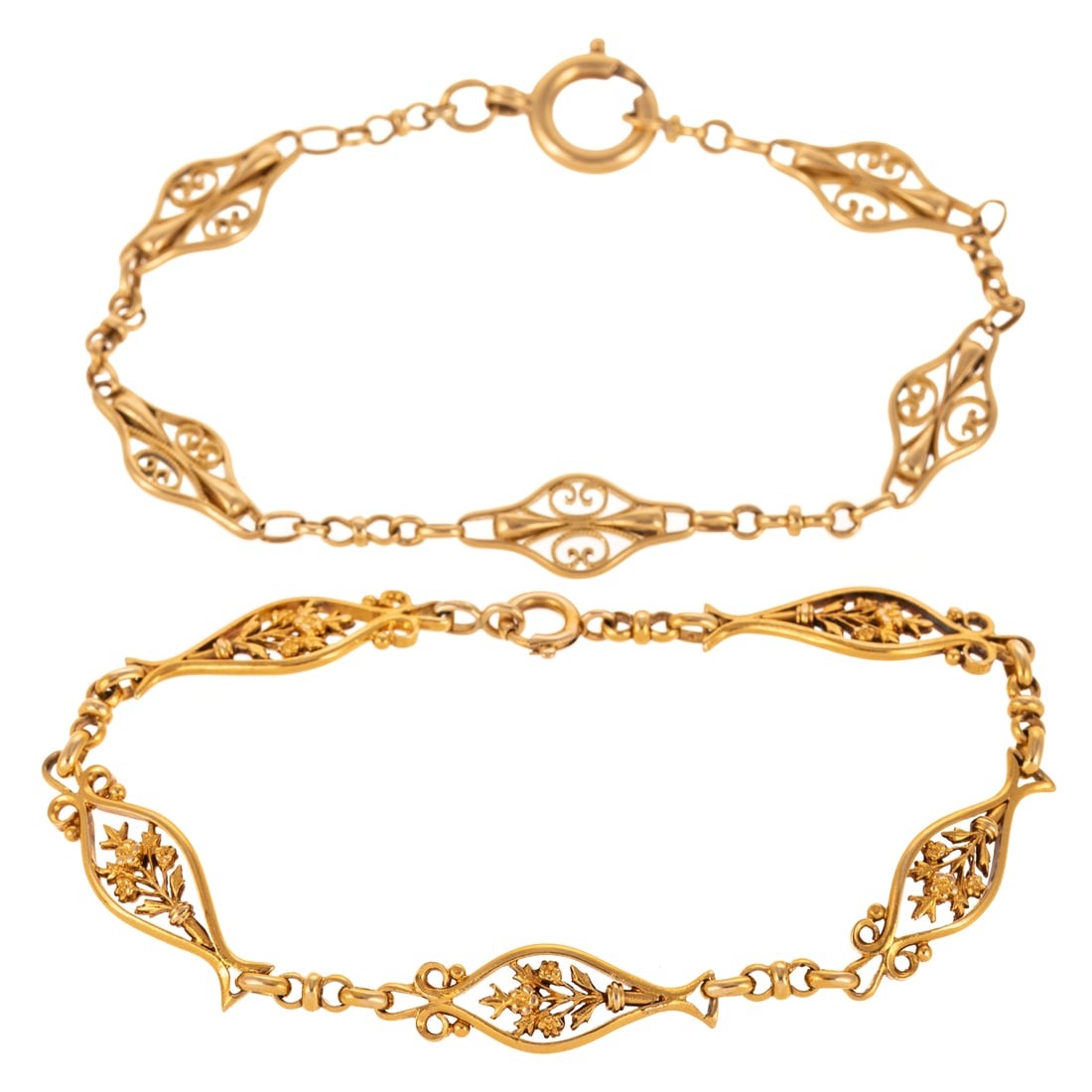 Two Vintage Foliate Link Bracelets in 21K & 18K (1 of 3)