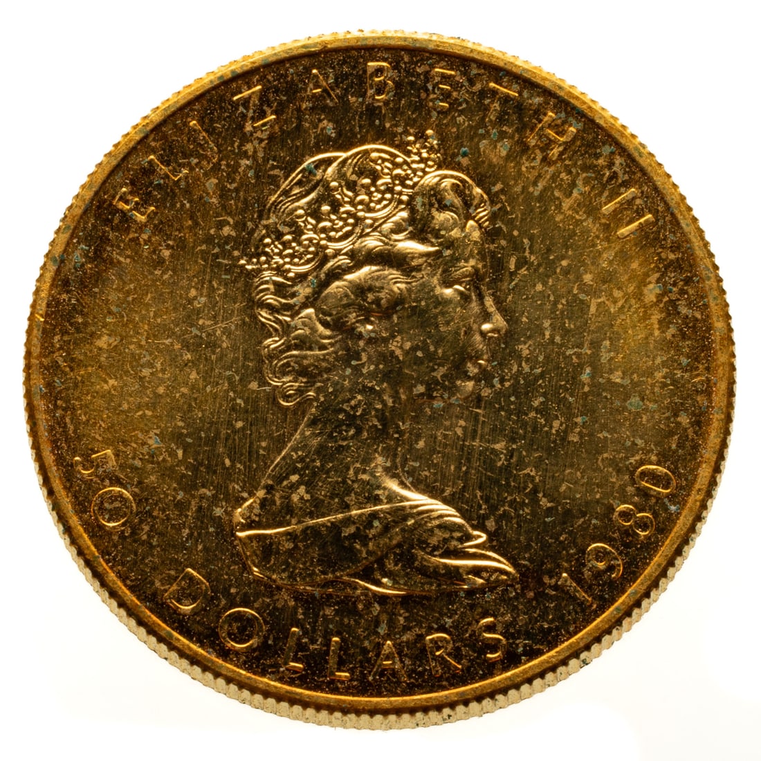 1980 1 Ounce Gold Maple Leaf .999 fine: Toning around the edges