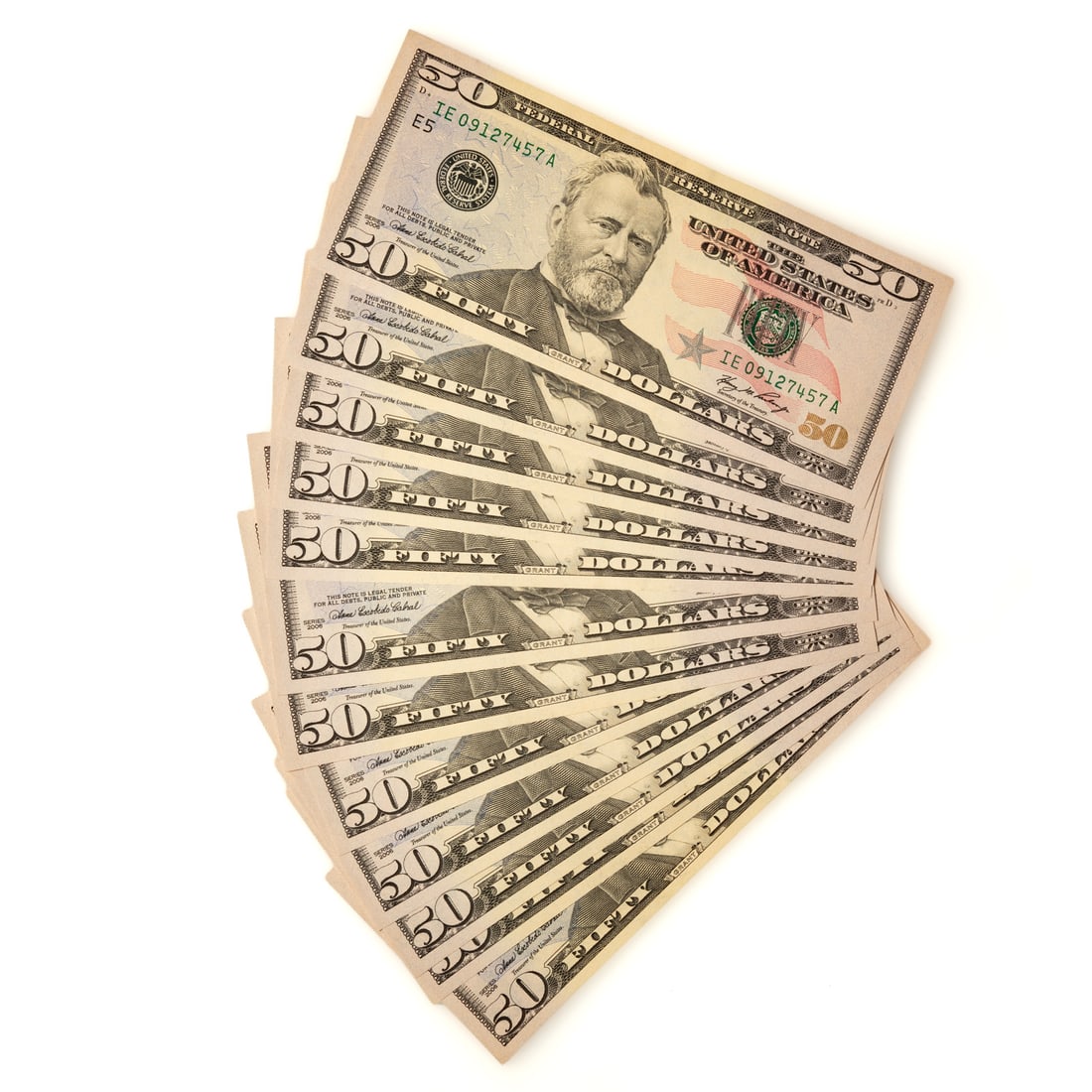 12 $50 FRN Series 2006 UNC Consecutive Serial: FR 2130-E $50 FRN (Cabral- Paulson) Richmond Federal Reserve - Unc 12 notes with consecutive Serial Number: IE09127446A to IE09127457A - $600 face