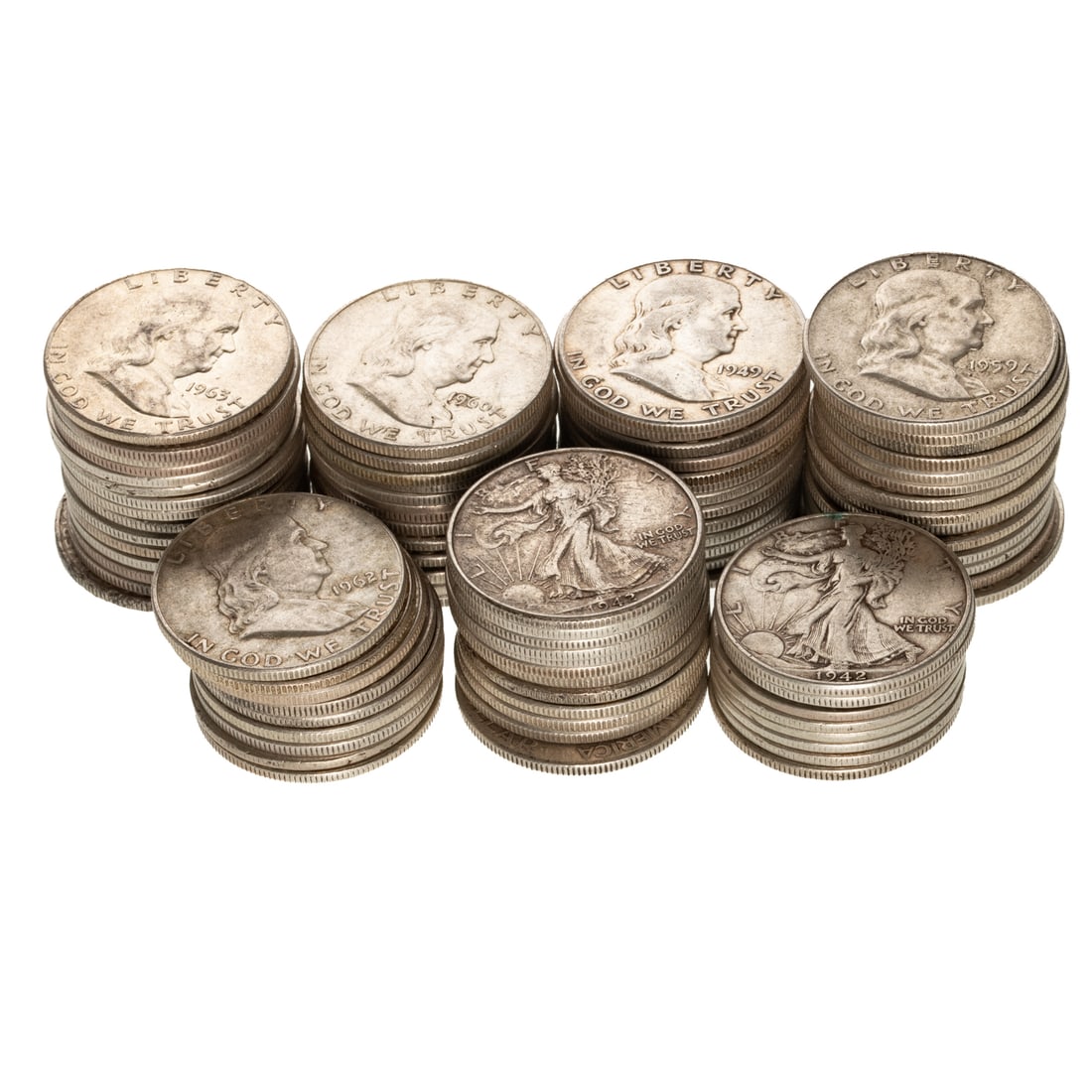 86 Silver Halves 43 Walkers, 43 Franklins: 13 of the Walkers qualify as no dates or problematic, the rest are nice coins