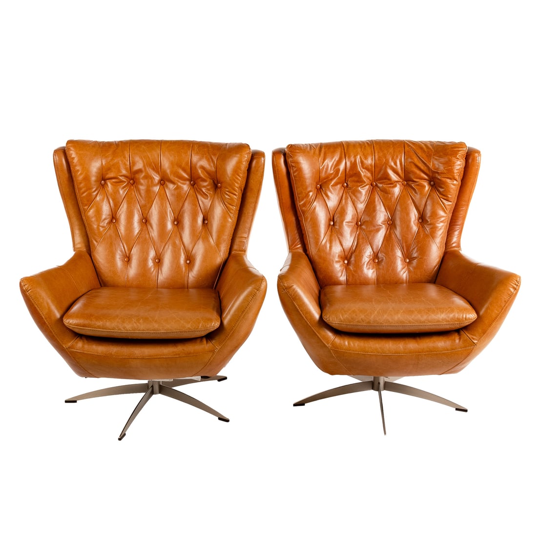 A Pair of Pottery Barn Tufted Leather "Wells" Chairs (1 of 5)