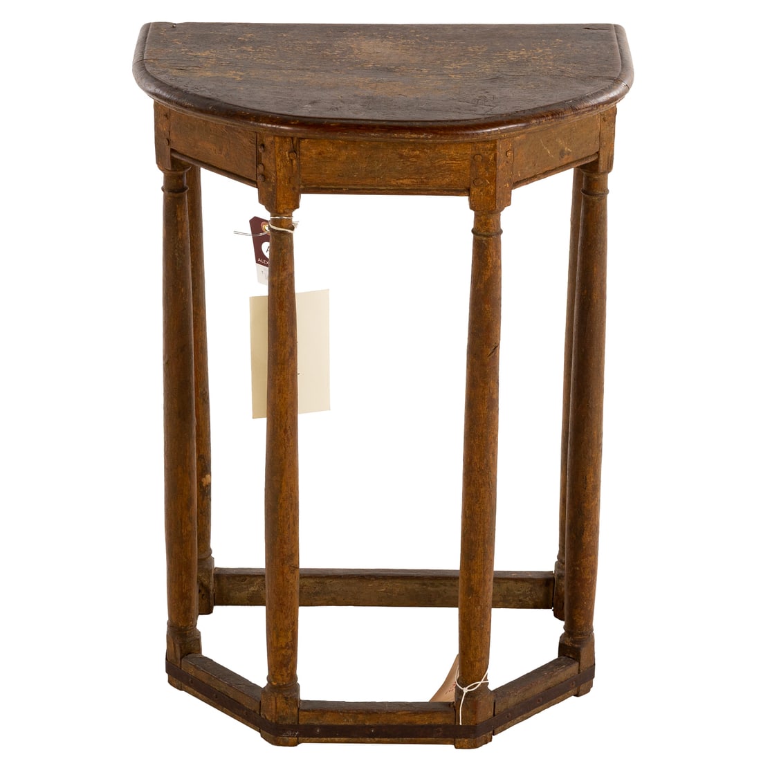 Louis XIII Walnut Tabouret de Chant: First half, 17th century, molded demilune top over six turned bowed legs connected by a stretcher, 26 in. H, 19 in. W, 13 in. D Provenance: Provenance available upon request