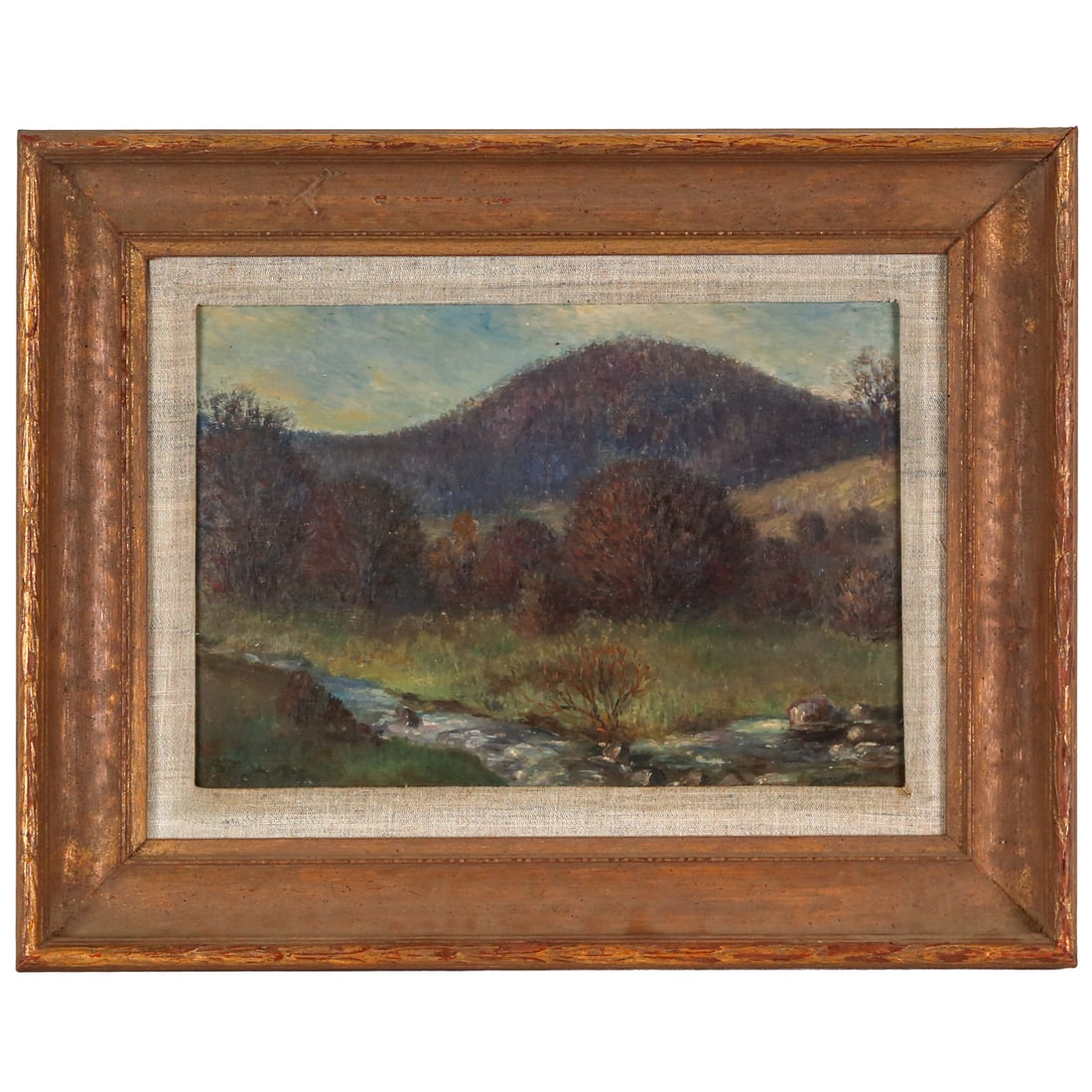 Edmund Charles Tarbell. River Landscape, oil: (American, 1862-1938) Oil on board, signed "Edmund C. Tarbell," lr, sight size: 7 1/2 x 11 in., framed size: 13 x 16 1/4 in. Provenance: From a private Maryland collection