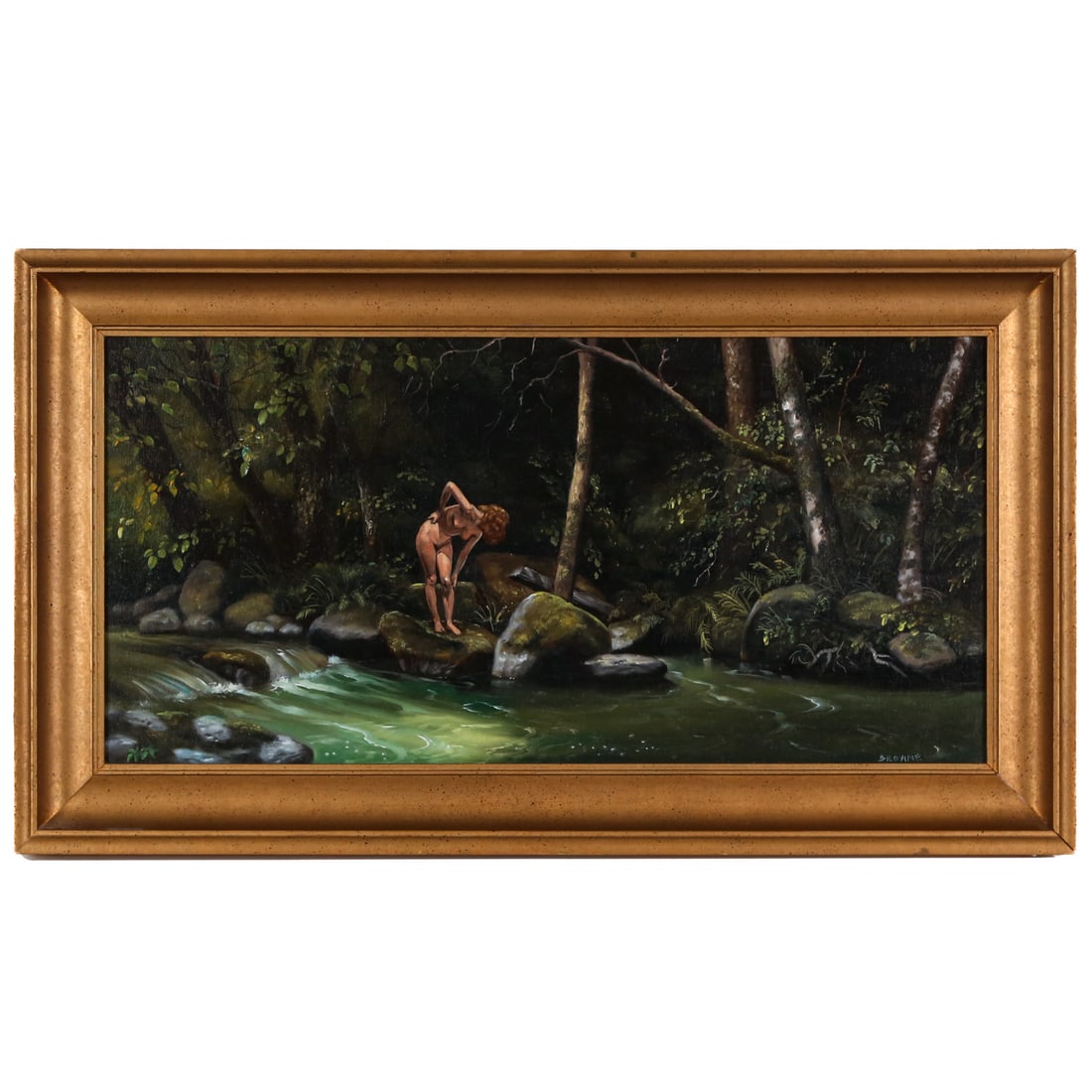 Bob Browne. "Along the Gunpowder," oil: (American, 1926-1917) Oil on canvas, signed "Browne" lr, canvas size: 12 x 24 in., framed size: 16 x 28 in. Provenance: Acquired from the artist, from longtime collectors of Baltimore Art,