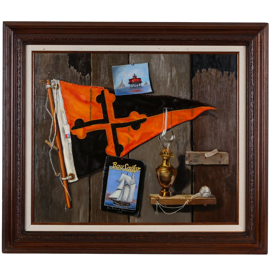 Aimo Hill. Bay Sailor, oil: (American, 20th century) Oil on panel, signed center right, artist information on verso, sight size: 20 x 23 1/2 in., framed size: 27 1/4 x 21 in. Provenance: Acquired from the artist, from longtime c