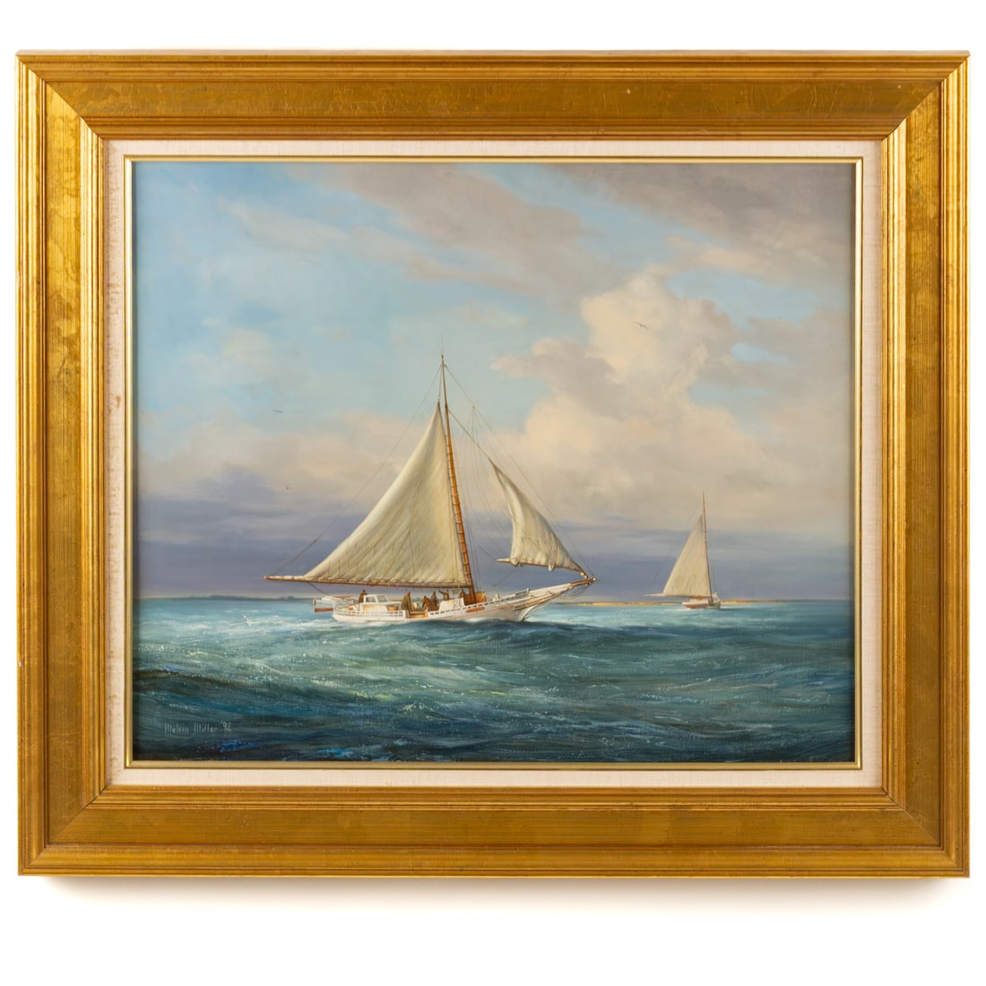 Melvin Miller. "Kathryn," oil: (American, 1937-2007) Oil on canvas, 1992, signed and dated ll, numbered 1741 and titled on verso with additional informational labels, sight size: 20 x 23 1/2 in., framed size: 27 x 31 in.