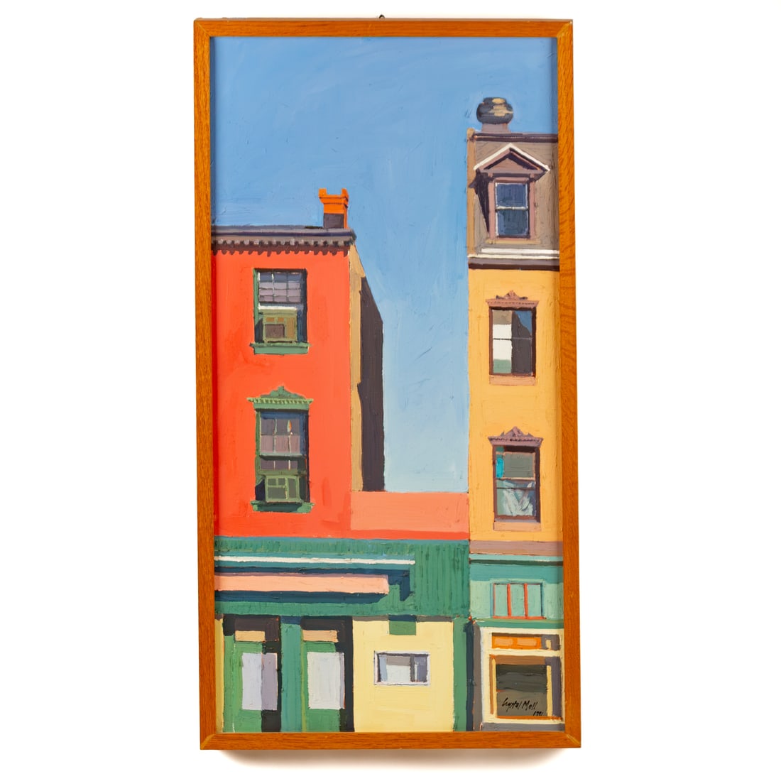 Crystal Moll. "Red Clipper," oil: (American, 20th century) Oil on canvas, 1991, signed and dated lr, titled on verso, canvas size: 34 x 17 in., framed size: 35 x 18 1/4 in. Provenance: Acquired from the artist, from longtime
