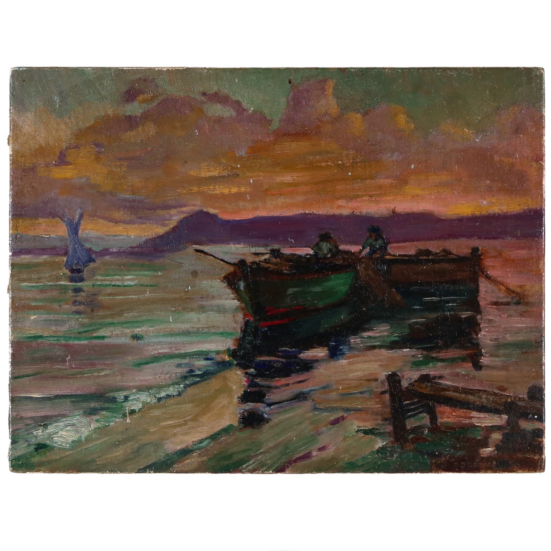 Oliver Dennet Grover. End of the Day, oil: (American, 1861-1927) Oil on board, signed "O. D. Grover" lr, 12 x 15 3/4 in., unframed Provenance: From a private Maryland collection