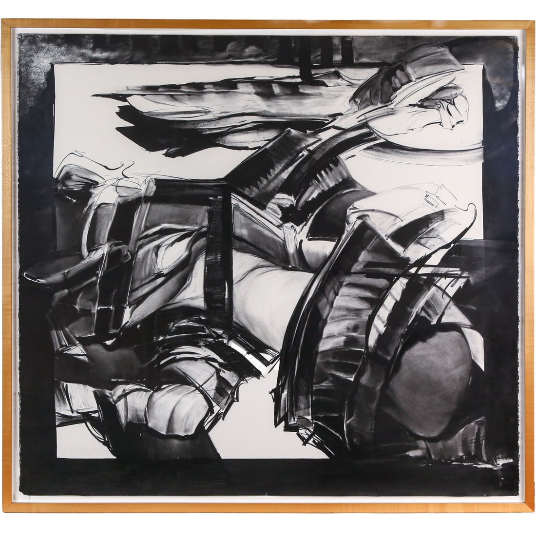 Robert Chapman. "Nimbus," charcoal: (American, 20th century) Charcoal on paper, 1995, signed and titled on verso, described by the artist as; "A large charcoal from the life-size figurative series. The title suggests atmosphere as much