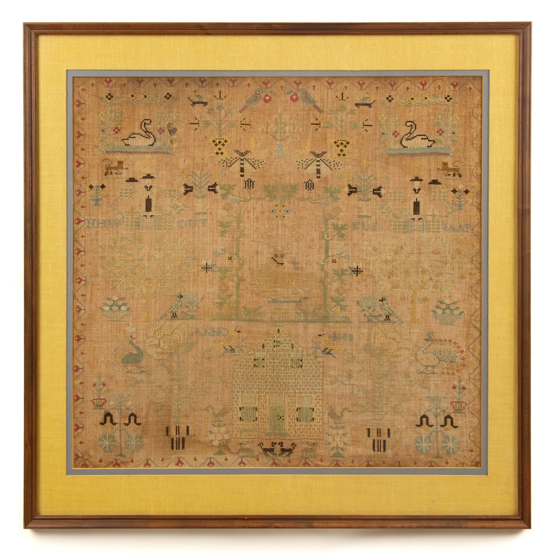 English 19th Century Needlework Sampler: Dated 1800, sight size 24 x 25 in., framed size: 31 x 31 in. Provenance: From a private Dauphin, PA collection