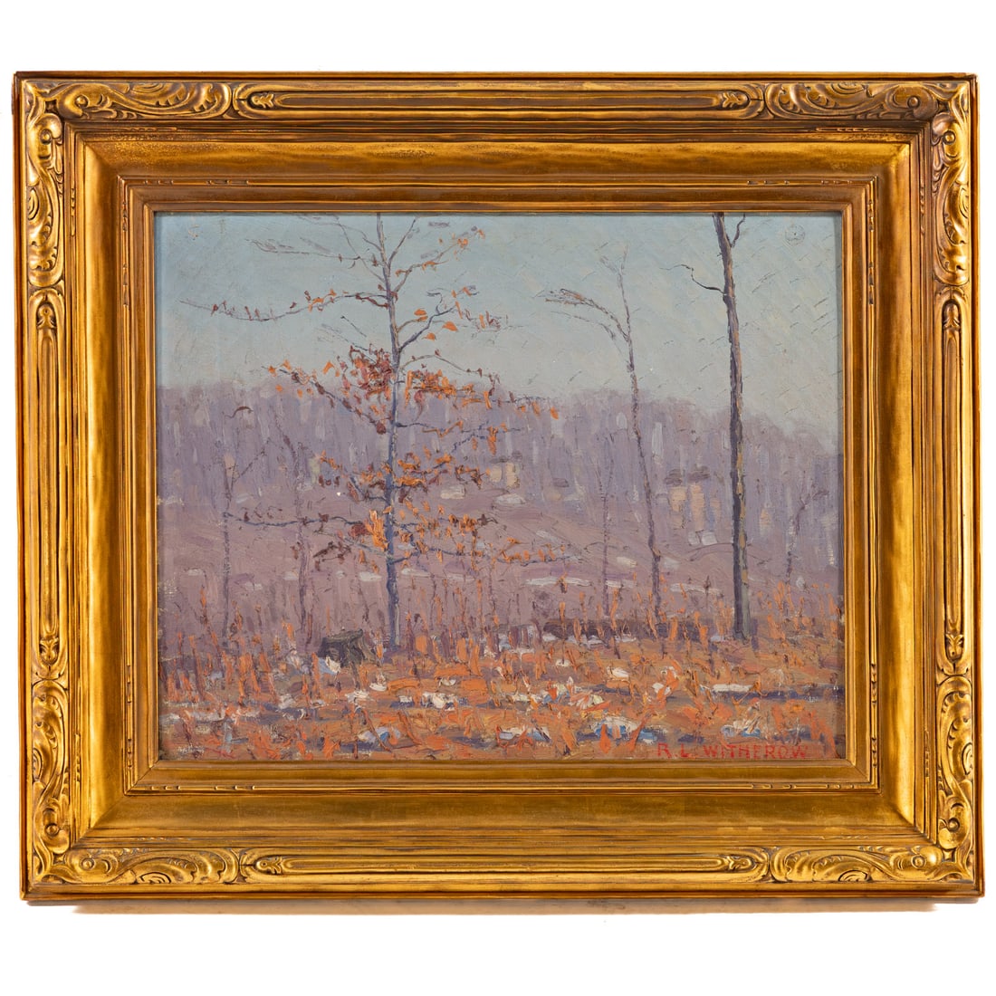 Ralph L. Witherow. Prelude to Winter, oil: (American, 20th century) Oil on canvas, signed "R. L. Witherow" lr, sight size: 16 x 20 in., framed size: 23 1/2 x 27 1/2 in. Provenance: From a private Maryland collection.