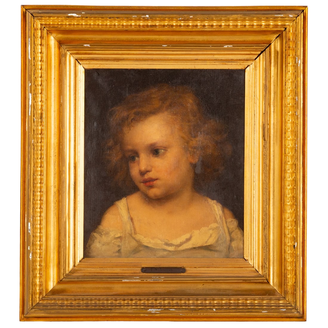 Attributed to Ferdinand Schauss. Child Portrait, oil: (German, 1832-1916) Oil on canvas, unsigned, attribution on frame plaque, 14 1/4 x 12 in., framed size: 22 x 20 1/2 in. Provenance: From a private Maryland collection
