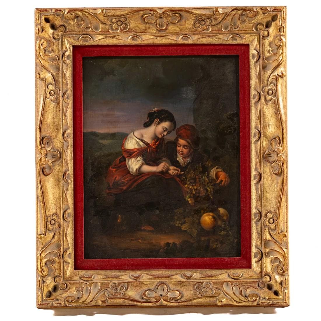 American School, 19th c. The Fruit Seller, oil: Oil on tin, unsigned, sight size: 15 3/4 x 12 1/4 in., framed size: 22 1/2 x 19 in. Provenance: From a private Maryland collection