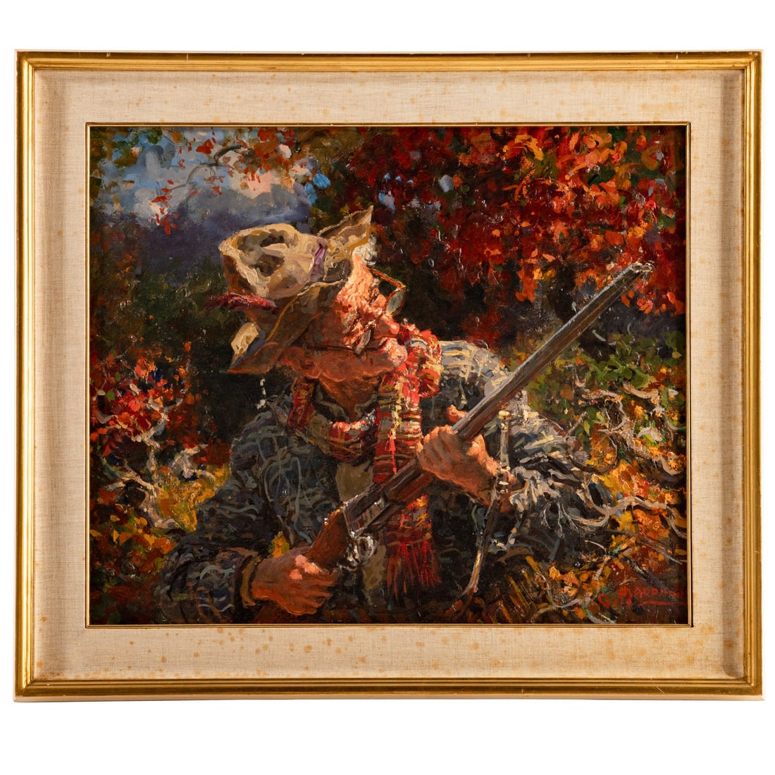 Giovanni Madonini. The Merry Huntsman, oil: (Italian, 1915-2001) Oil on canvas, signed "G. Madonini" lr, signed and dated "'67" on verso, sight size: 20 x 24 in., framed size: 25 3/4 x 29 1/2 in. Provenance: From a private Maryland collection