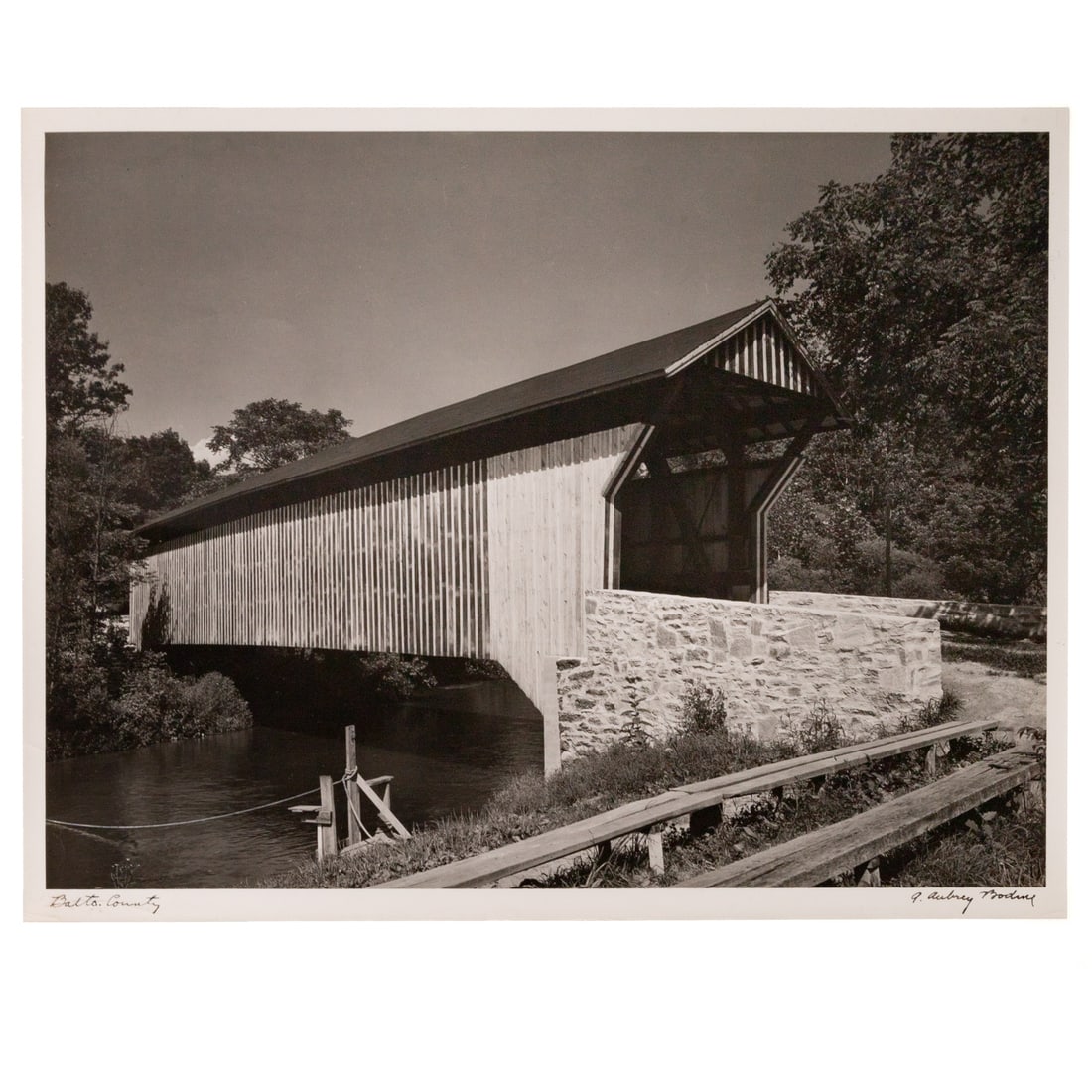 A. Aubrey Bodine."Balto. County," photograph: (American, 1906-1970) Gelatin silver print, signed "A. Aubrey Bodine," titled ll, photographer stamps on verso, 11 x 13 1/2 in., unframed Provenance: From a private Maryland collection