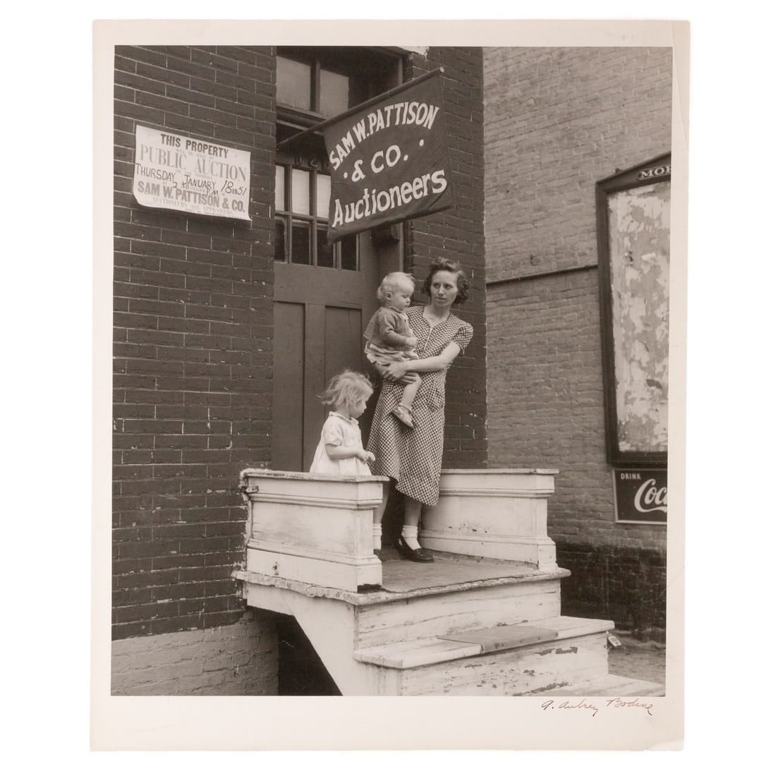 A. Aubrey Bodine. "Auction Day," photograph: (American, 1906-1970) Gelatin silver print, signed "A. Aubrey Bodine" lr, photographer stamps on verso,14 x 11 in., unframed Provenance: From a private Maryland collection