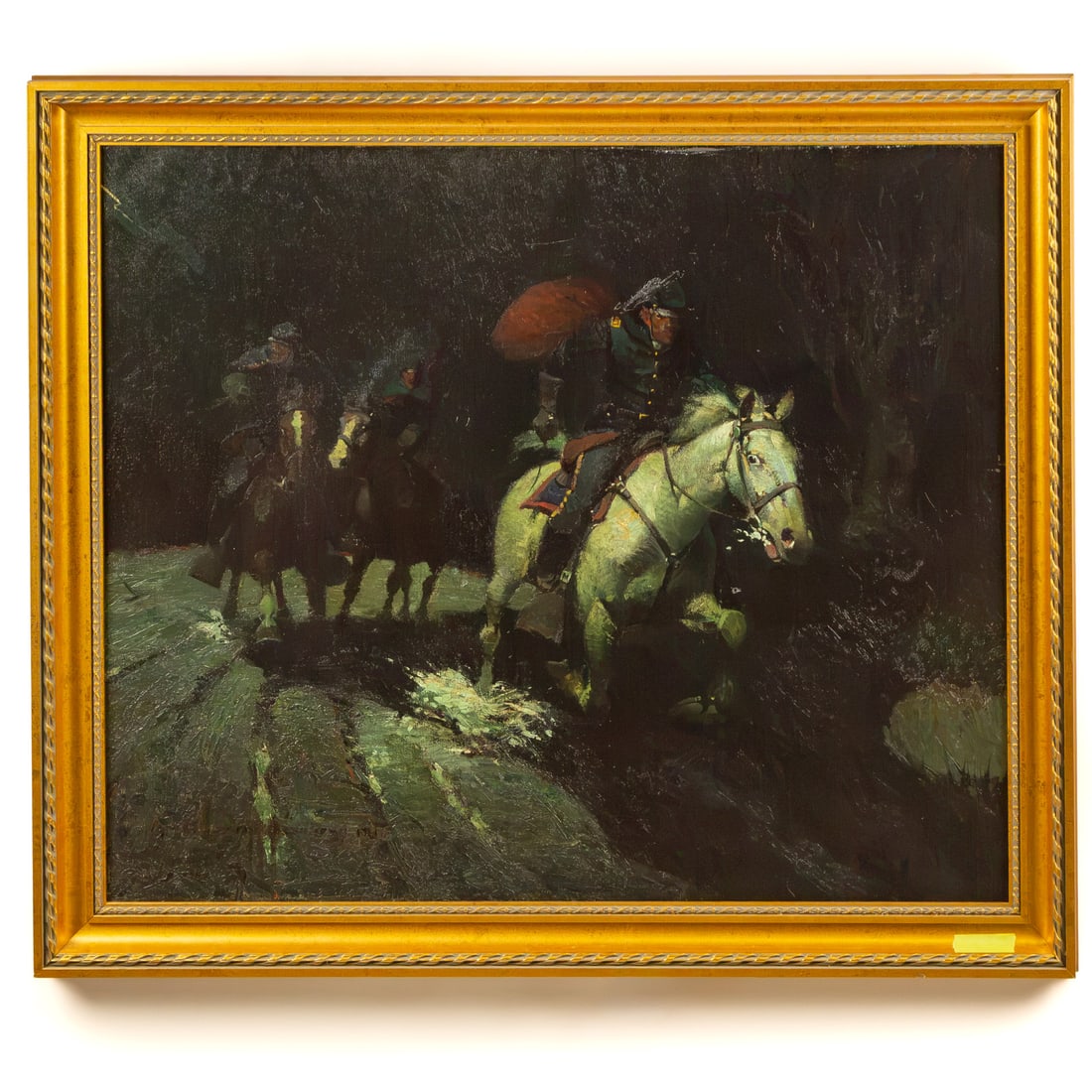 Sydney H. Riesenberg. "Union Troops Retreating on Horseback," oil: (American, 1885-1971) Oil on canvas, signed and dated "Sydney H. Riesenberg 1913" ll, canvas size: 30 x 36 in., framed size: 35 1/4 x 40 1/2 in. Provenance: From a private Maryland collection