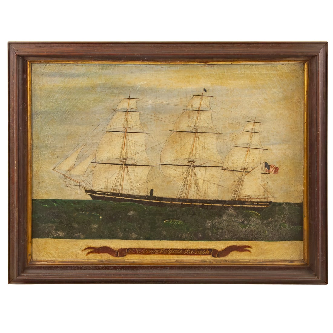 19th c. China Trade Ship Portrait. "U. S. Steam Frigate 'Wabash," oil (1 of 5)