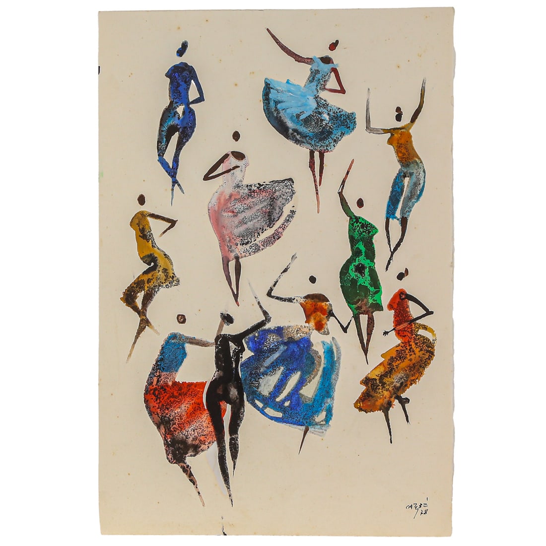 Carybe. Bahain Dancers, watercolor: (Argentine-Brazilian, 1911-1997) Watercolor on CM Fabriano paper, 1978, signed lr, sheet size: 20 1/2 x 13 3/4 in., unframed; together with a first edition copy of "As Sete Portas Da Bahia," text and