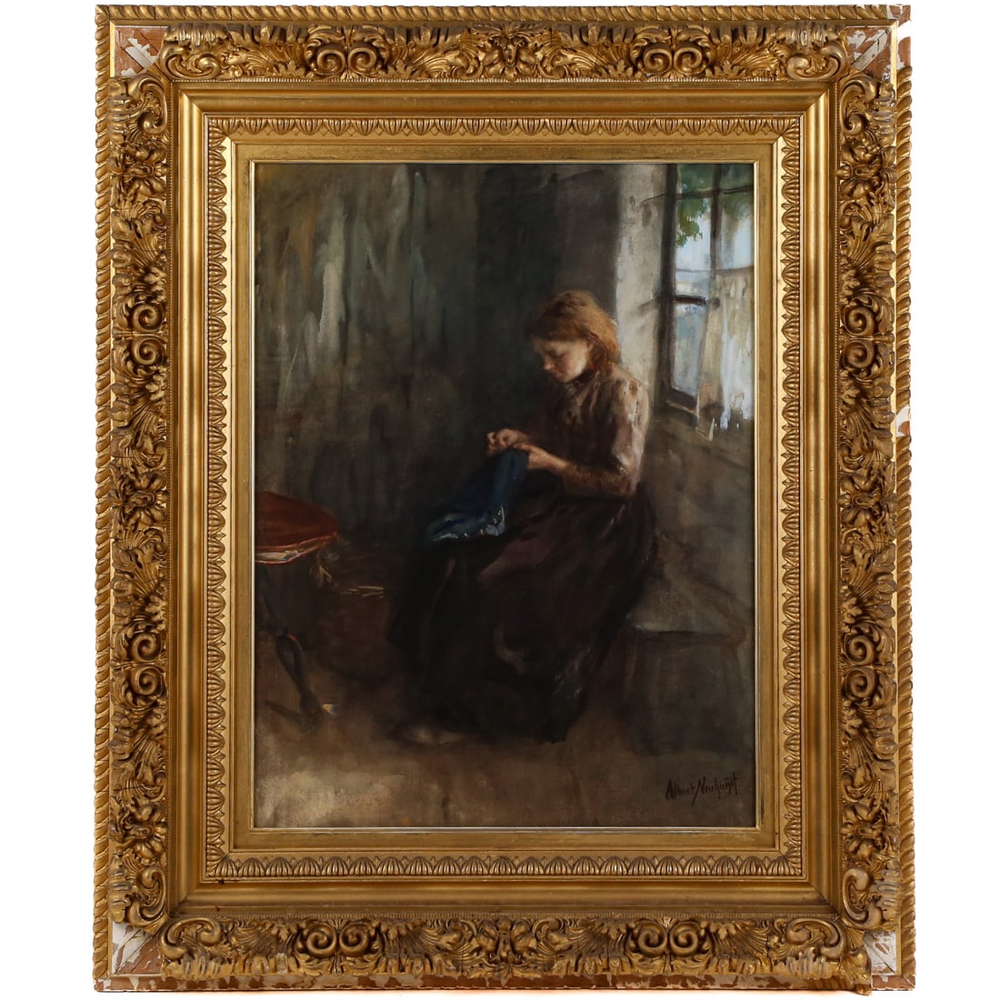 Albertus Johan Neuhuys. Woman Sewing, watercolor (1 of 5)