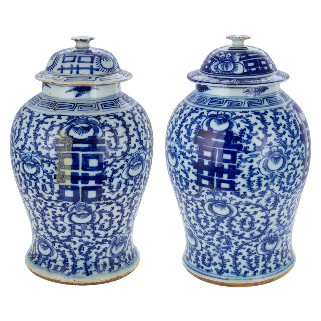 Pr of Chinese Blue & White "Double Happiness" Jars (1 of 12)