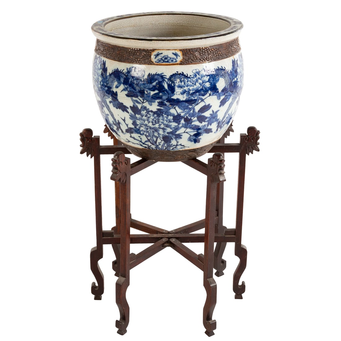 A Chinese Crackle Glazed Jardiniere & Stand (1 of 8)