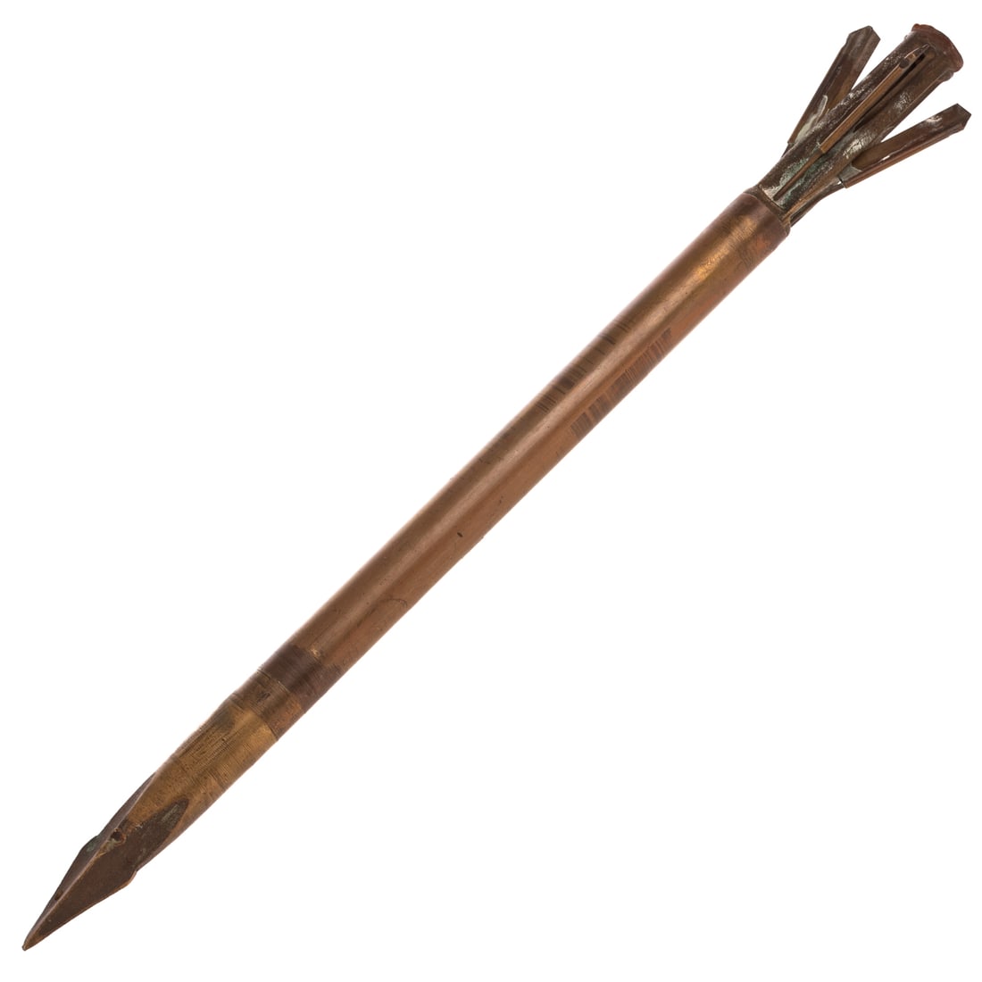 A 19th Century Harpoon "Pierce Bomb Lance": Mid-19th century, a brass pierce bomb lance, unmarked but similar to those designed by Ebenezer Pierce, 17 1/2 in. L