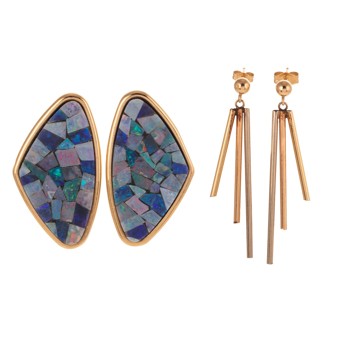 A Pair of Opal Mosaic Earrings & Dangles in 14K (1 of 4)