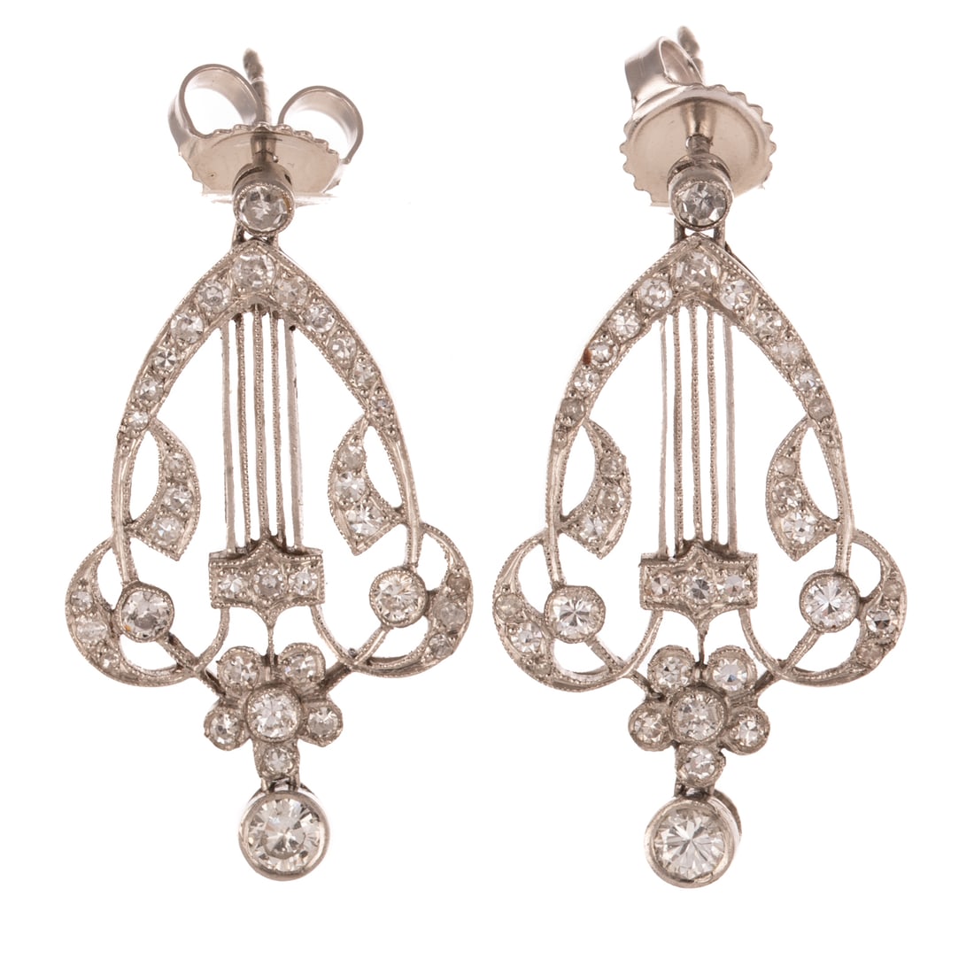 A Pair of Art Deco Diamond Drop Earrings in Platinum (1 of 3)