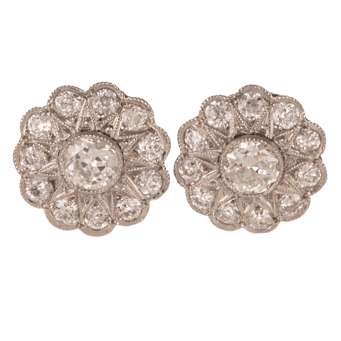 A Pair of Diamond Cluster Earrings in Platinum (1 of 3)