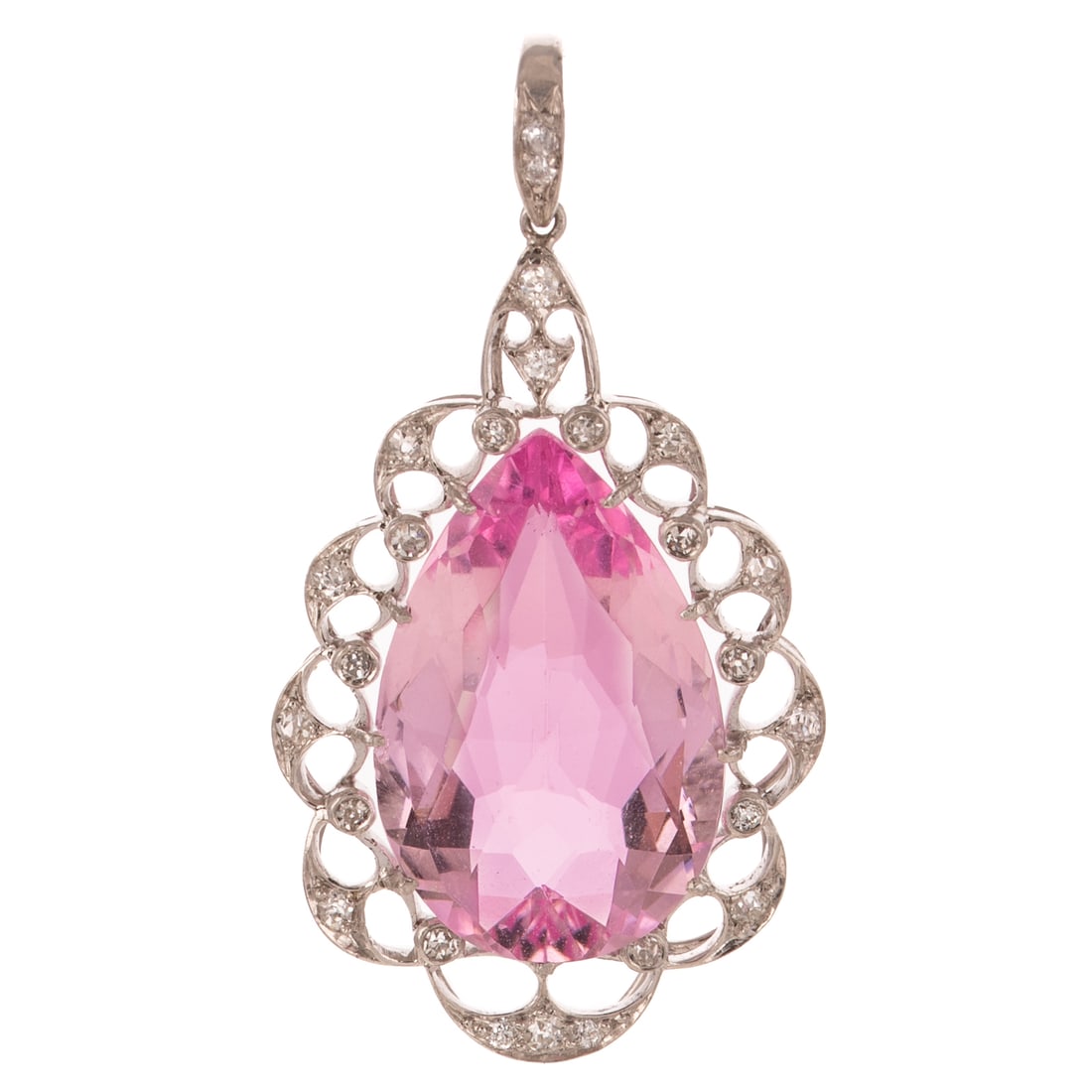 A GIA Pear Rose Cut Morganite & Diamond Pendant in Platinum (1 of 4)