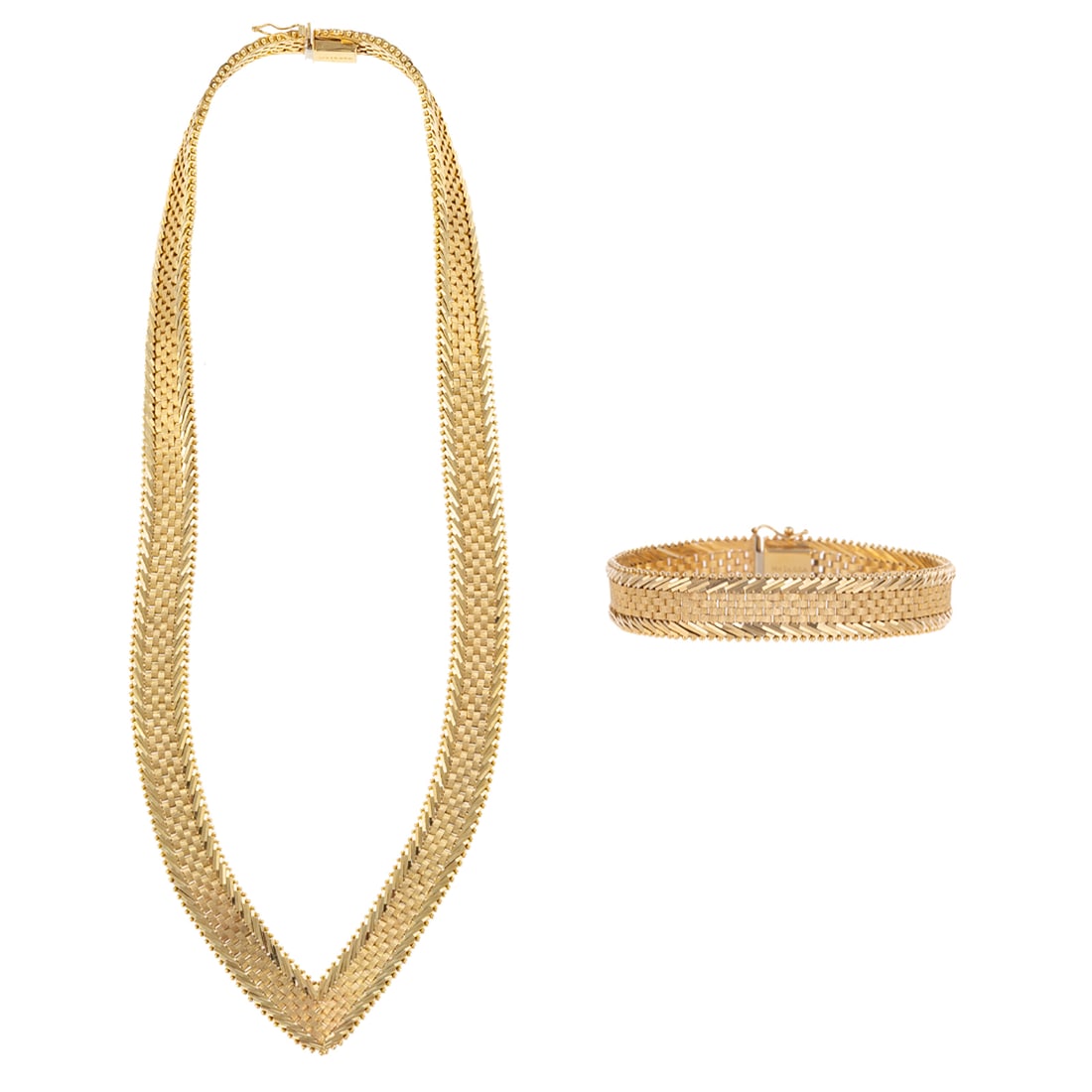 A Brick Link Necklace & Matching Bracelet in 14K (1 of 9)