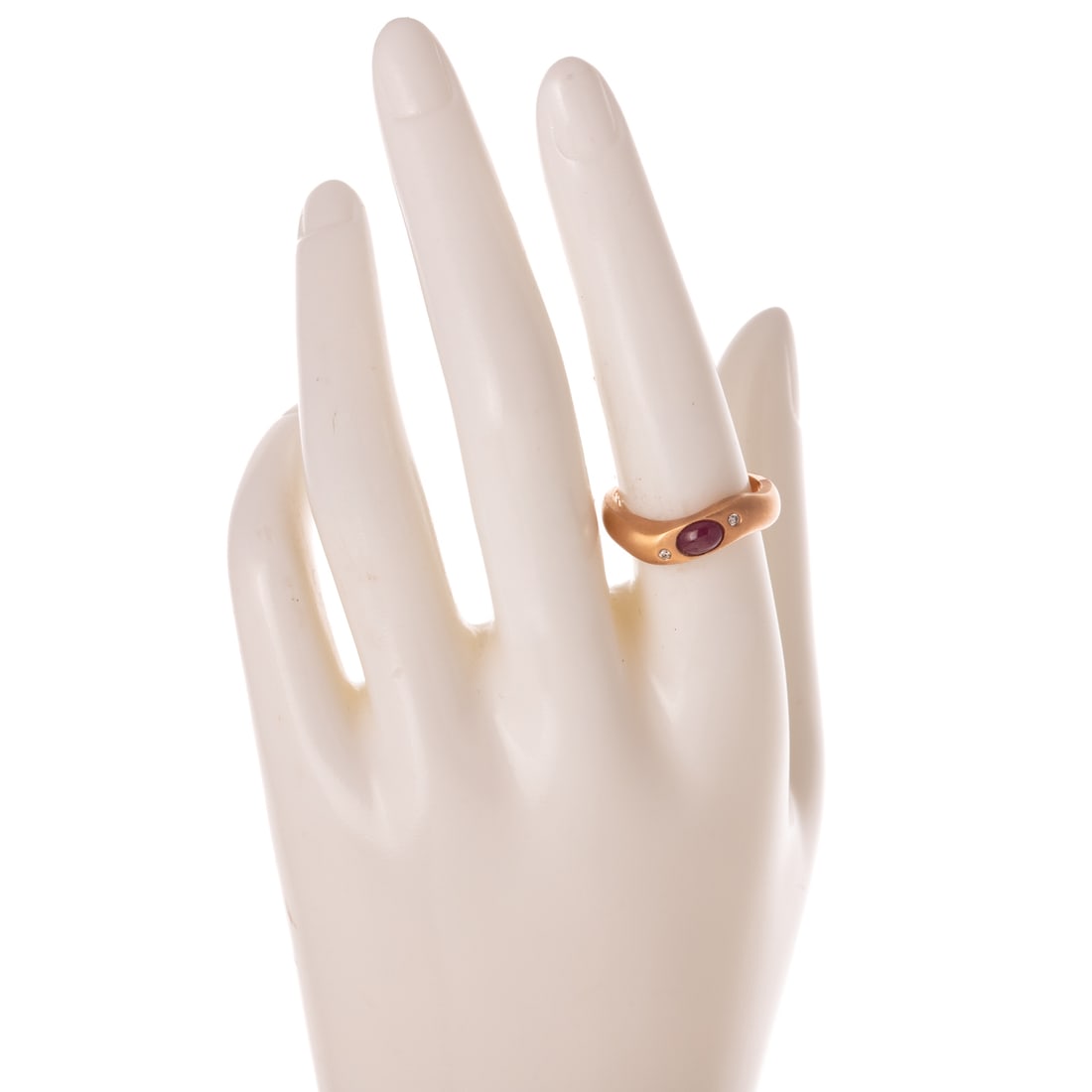 A Modern Ruby Cabochon & Diamond Ring in 14K - 4