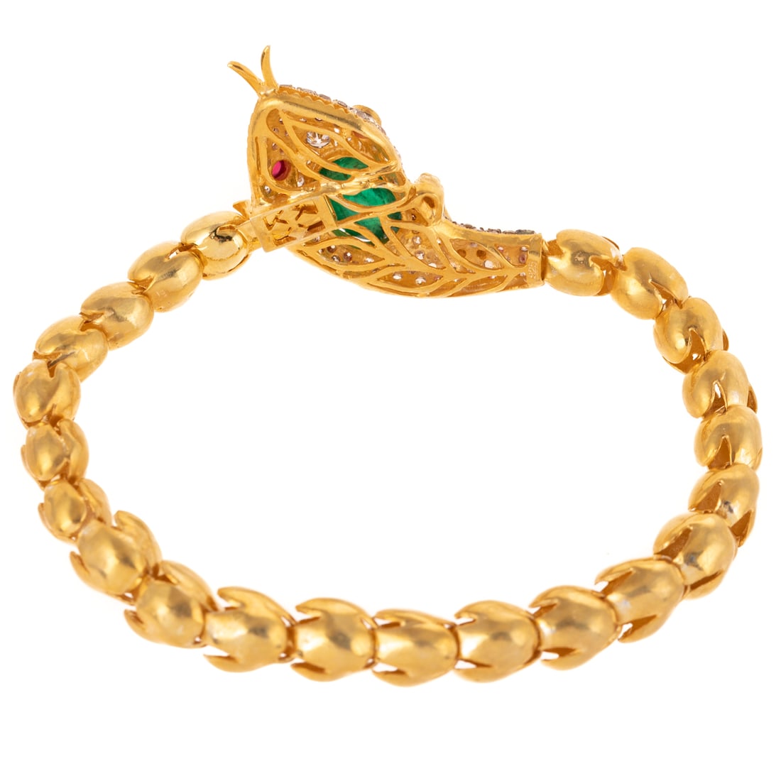 An Emerald, Diamond & Ruby Snake Bracelet - 2
