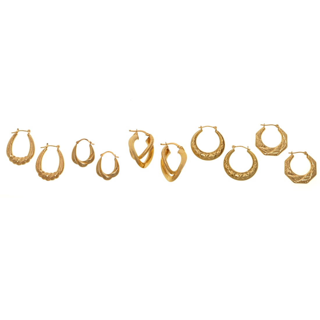 Five Pairs of Textured Hoops in 14K (1 of 6)