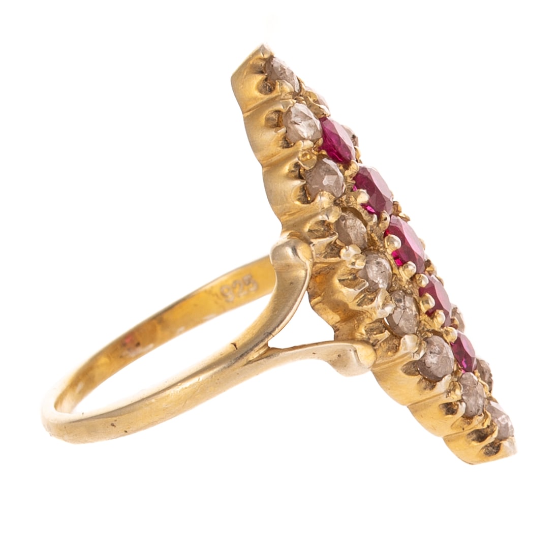 A Ruby & Diamond Navette Ring in Vermeil - 2