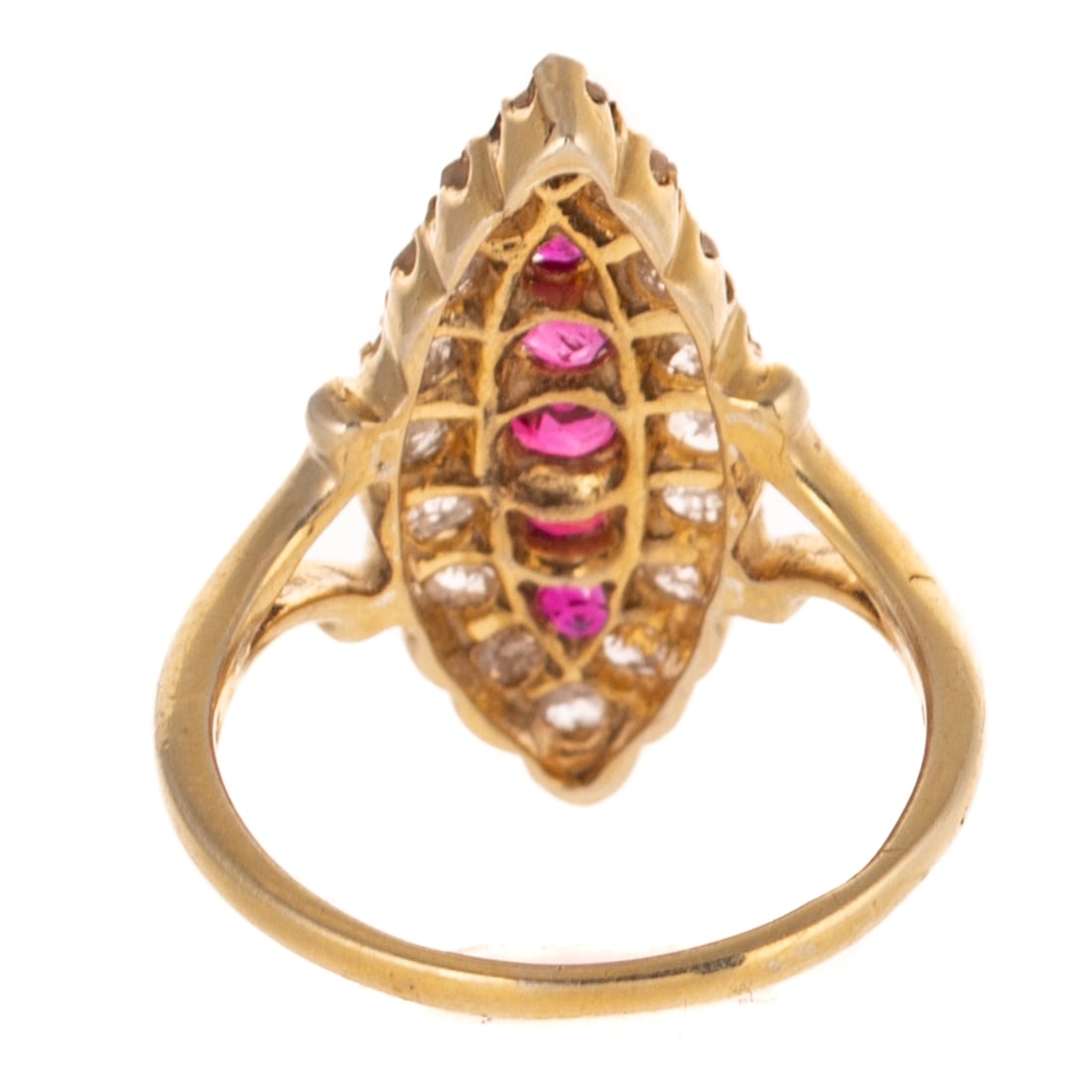 A Ruby & Diamond Navette Ring in Vermeil - 5