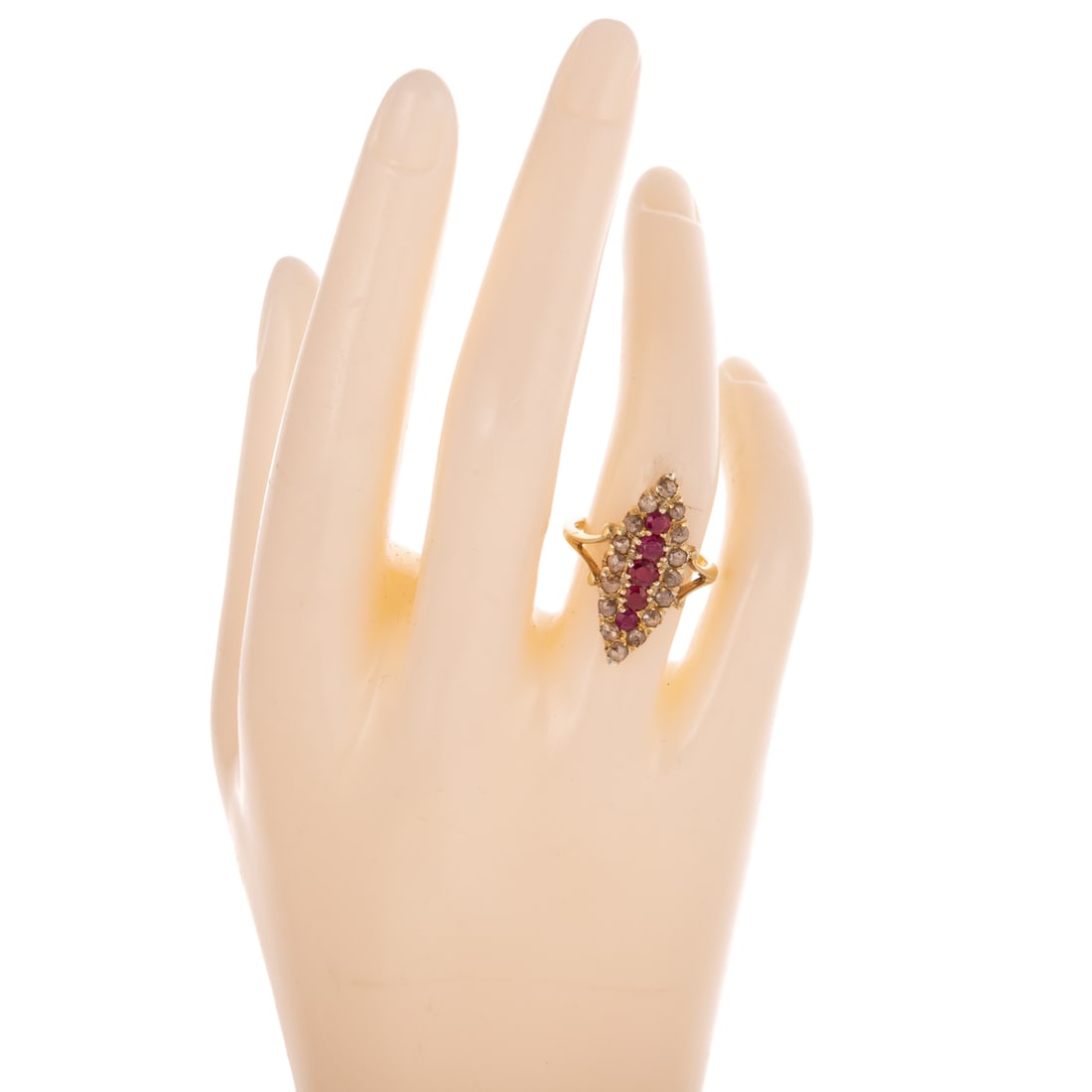 A Ruby & Diamond Navette Ring in Vermeil - 6