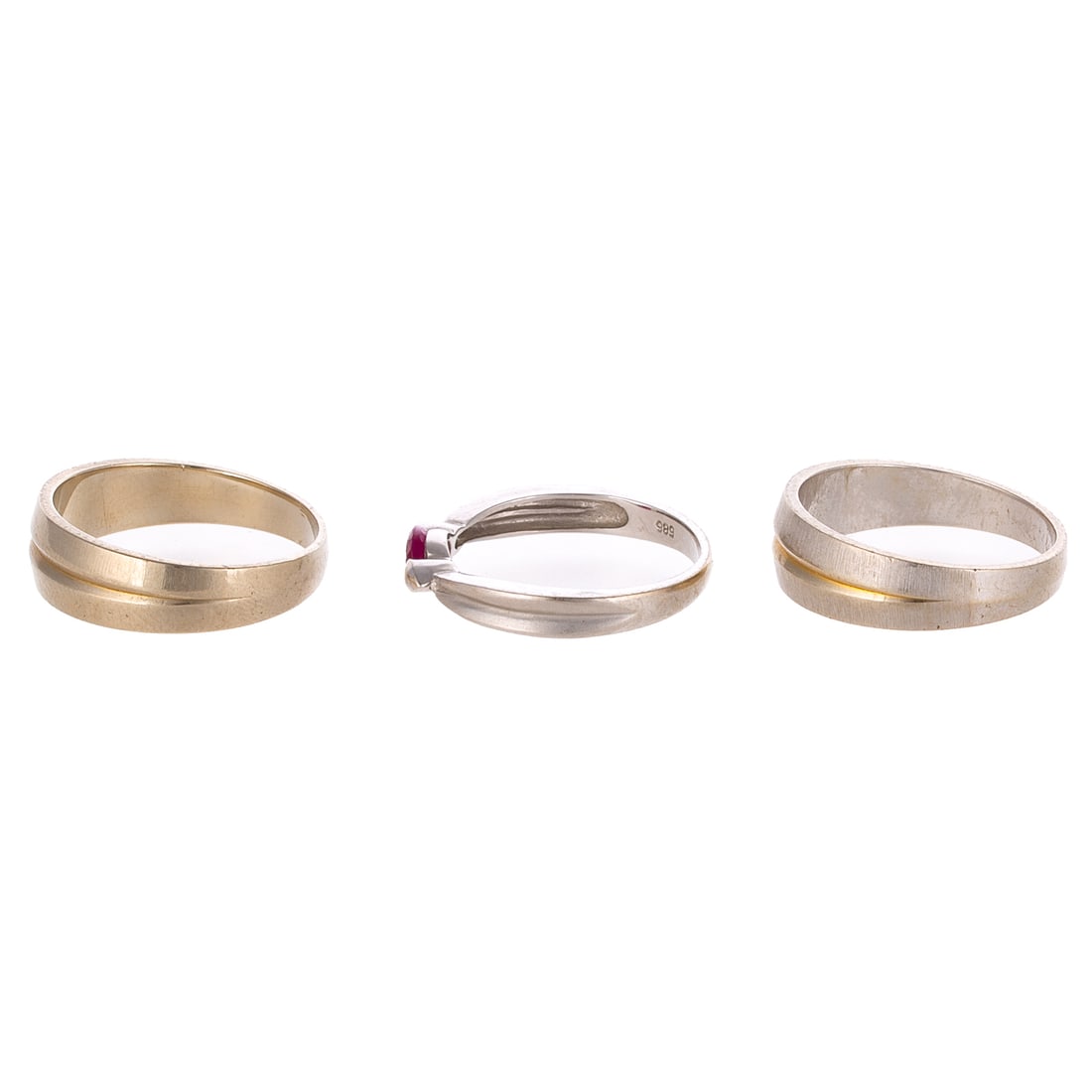 A Ruby Ring & Two Concave Bands in 14K - 2