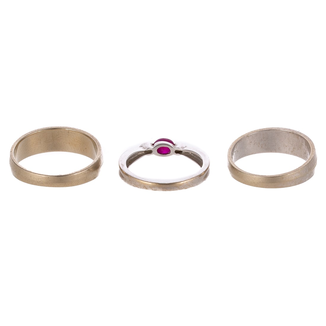 A Ruby Ring & Two Concave Bands in 14K - 3