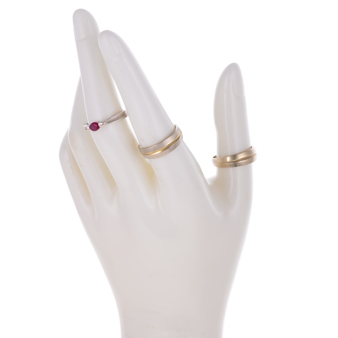 A Ruby Ring & Two Concave Bands in 14K - 5