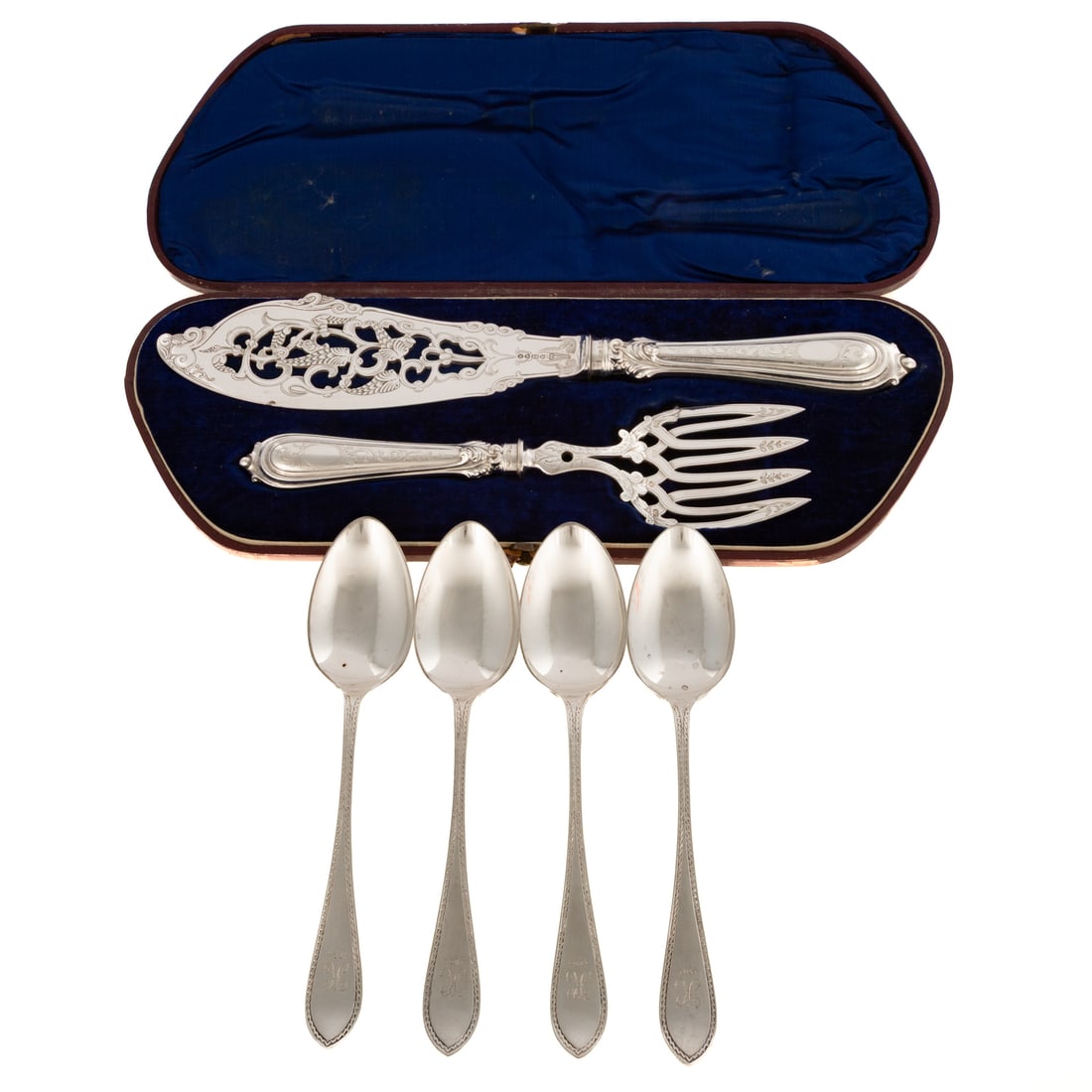 Victorian Silver Fish Set & Four Edward VII Spoons (1 of 8)